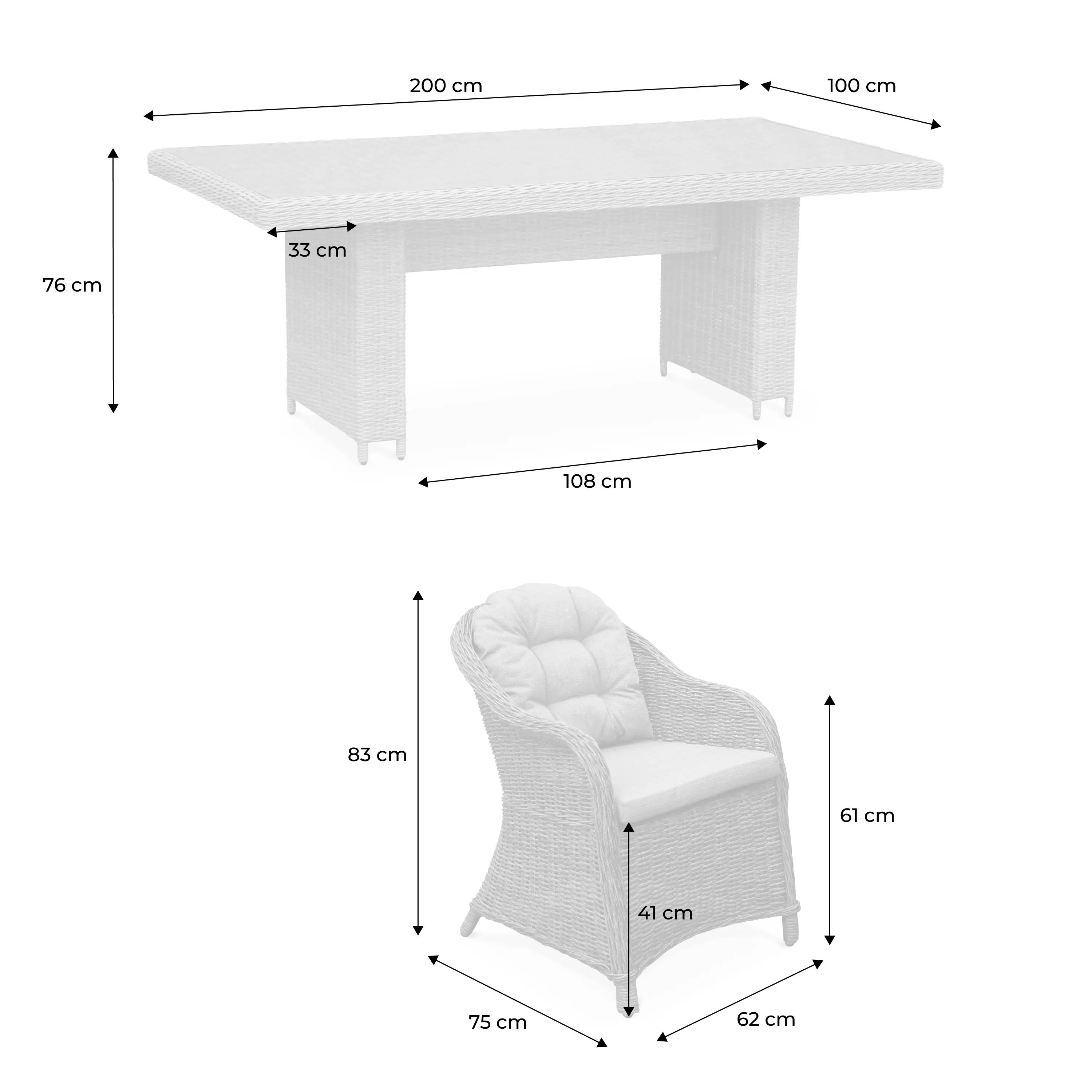 Table de jardin résine arrondie + 6 assises
