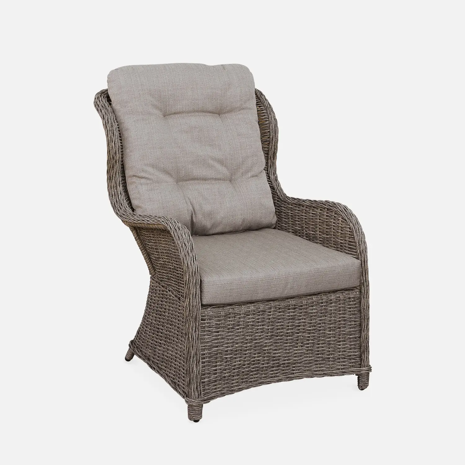 Fauteuil de jardin + repose pieds résine tressée ronde (lot de 2)