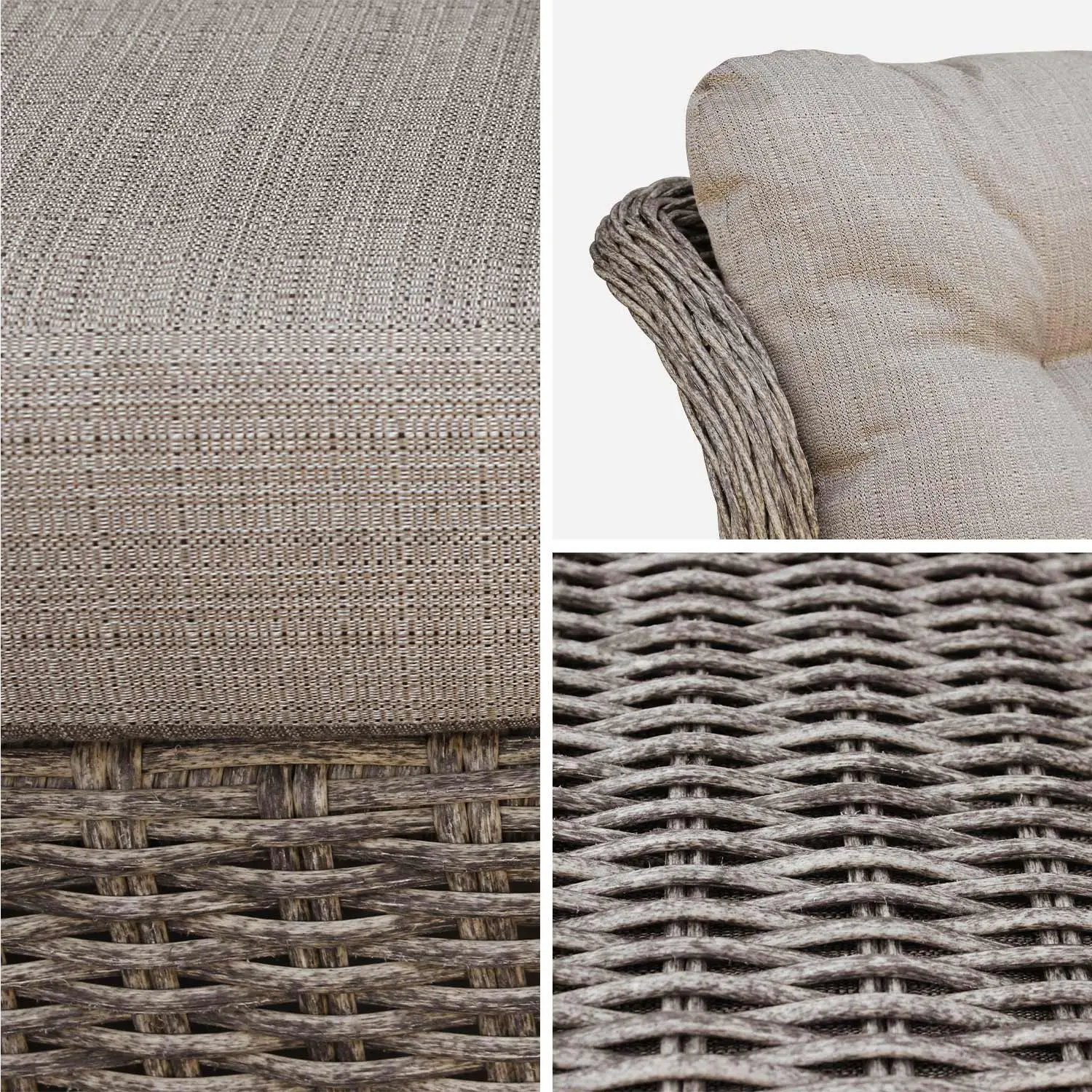Fauteuil de jardin + repose pieds résine tressée ronde (lot de 2)