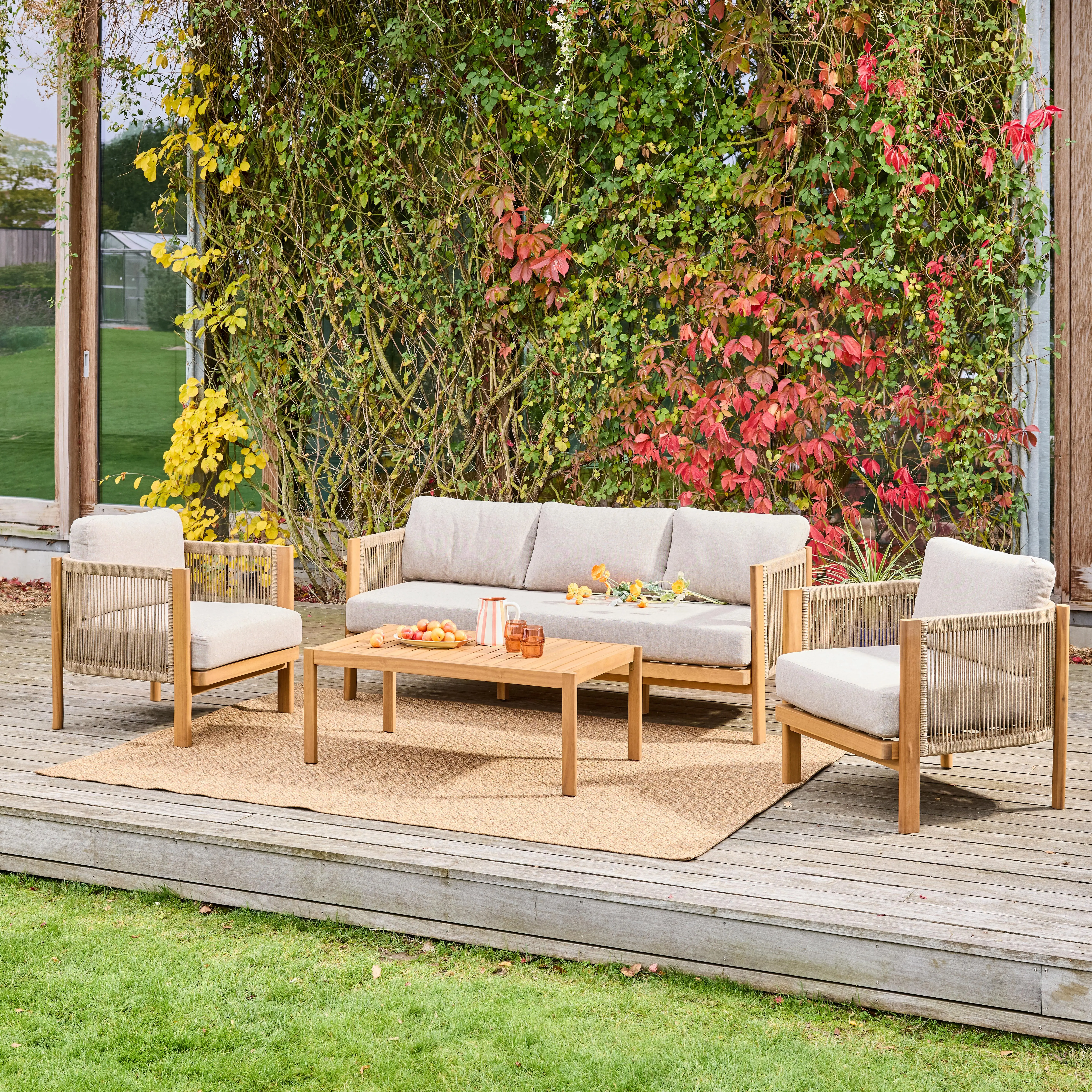 Salon de jardin acacia et cordes 5 places