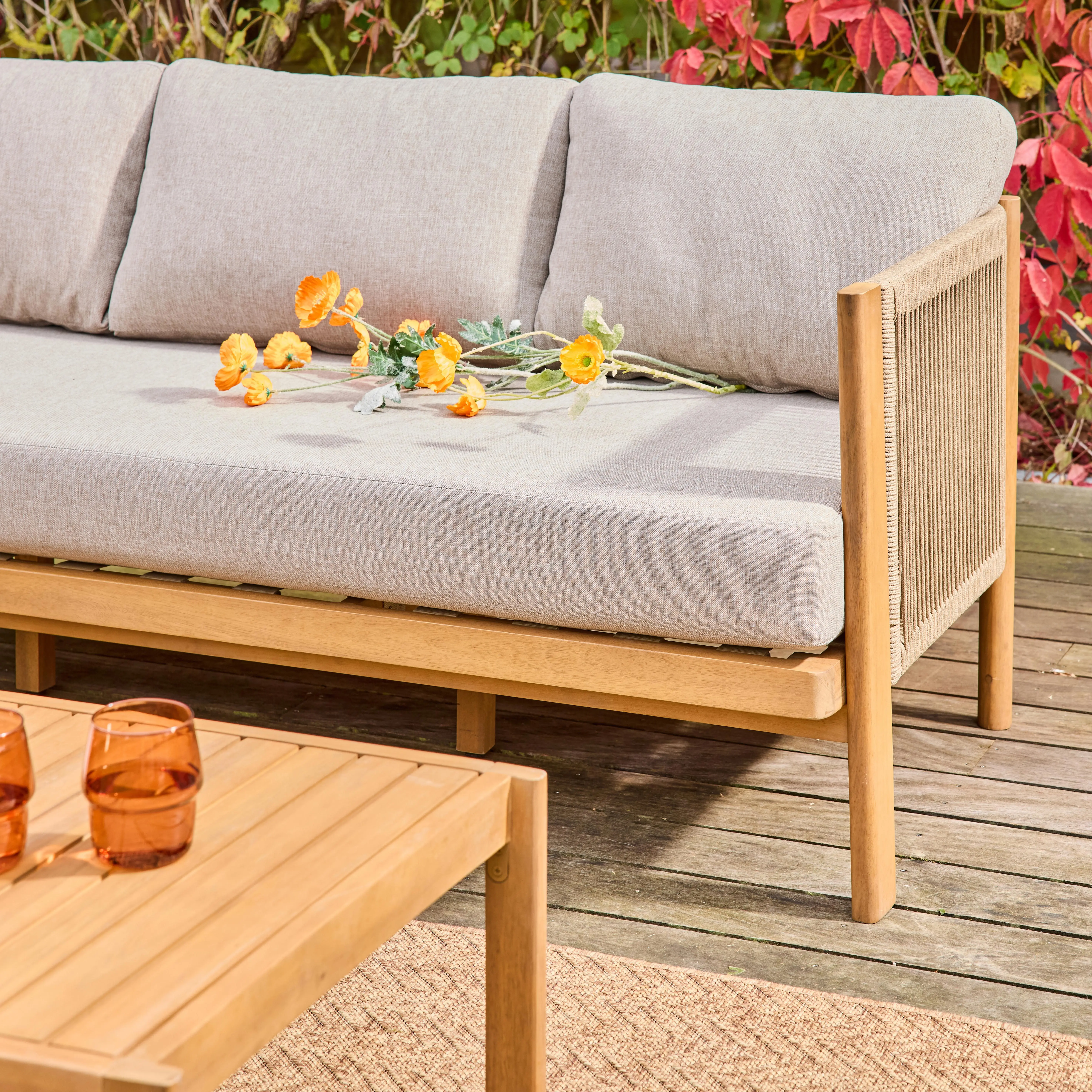 Salon de jardin acacia et cordes 5 places