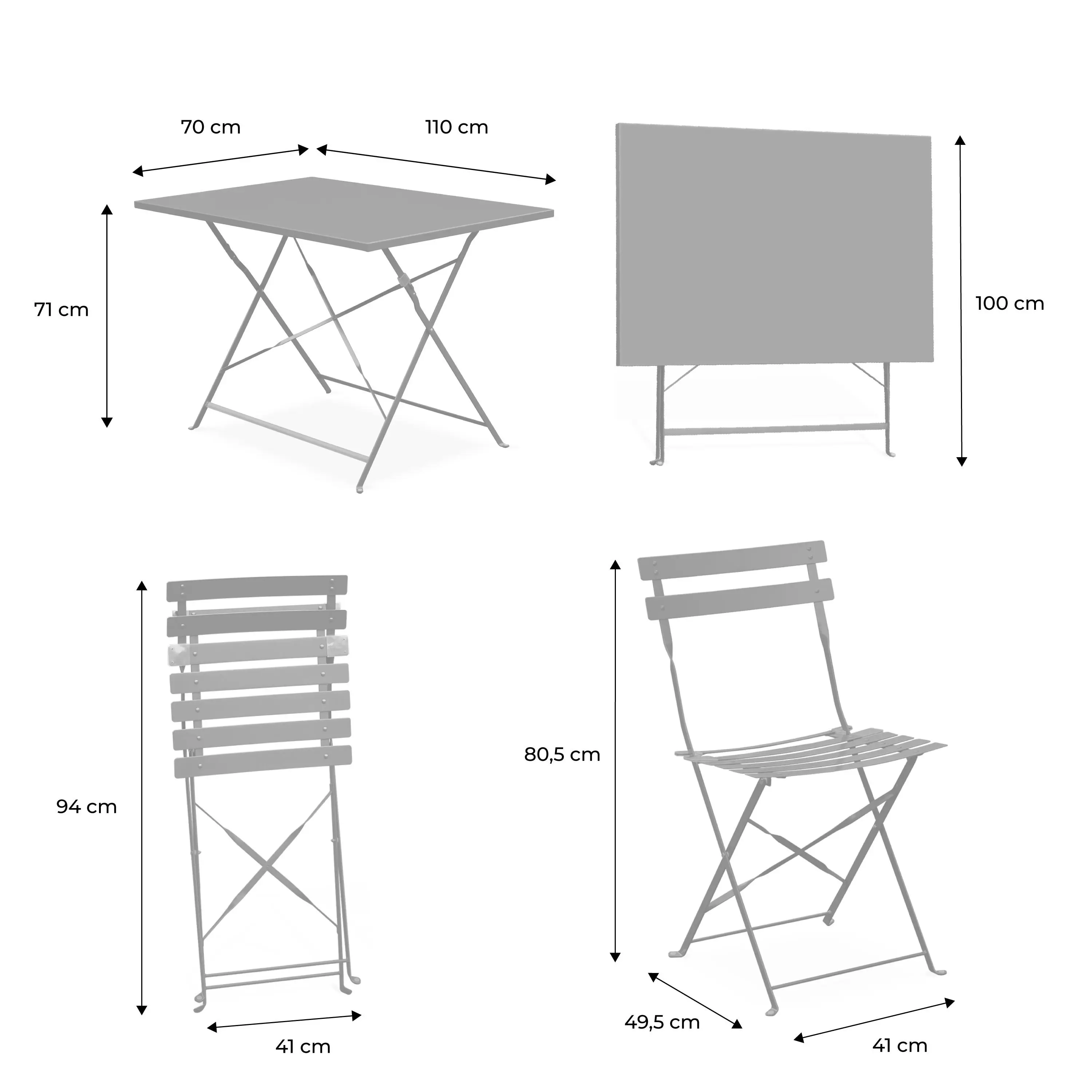 Table de jardin bistrot pliante métal + 4 assises