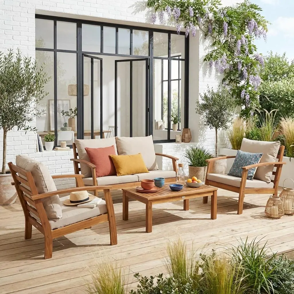 Salon de jardin bois d'acacia 4 places