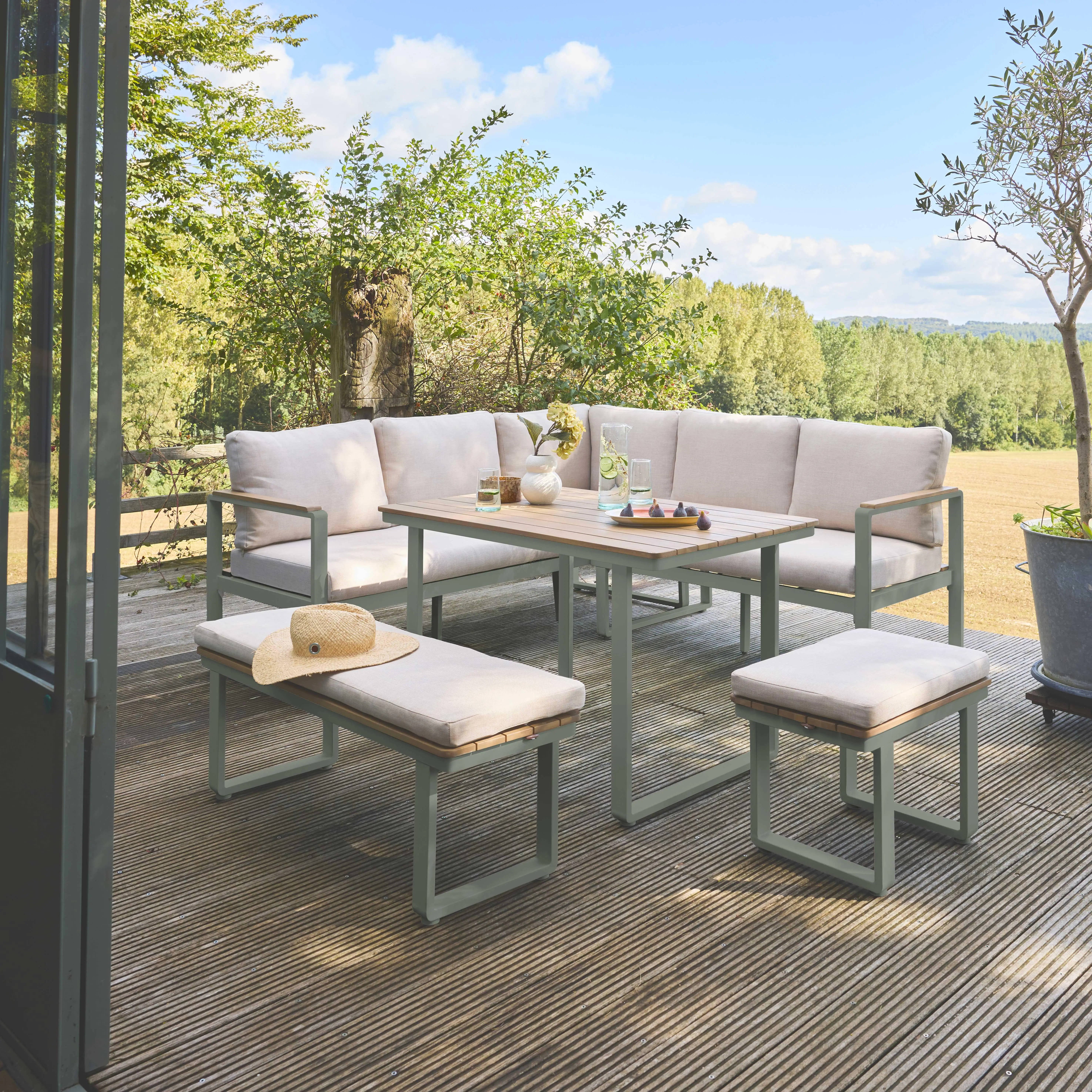 Salon de jardin bois d'acacia et aluminium 8 places