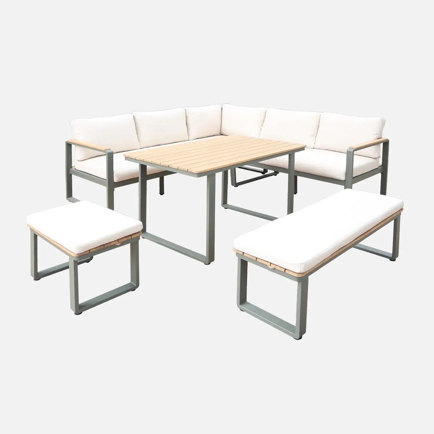Salon de jardin bois d'acacia et aluminium 8 places