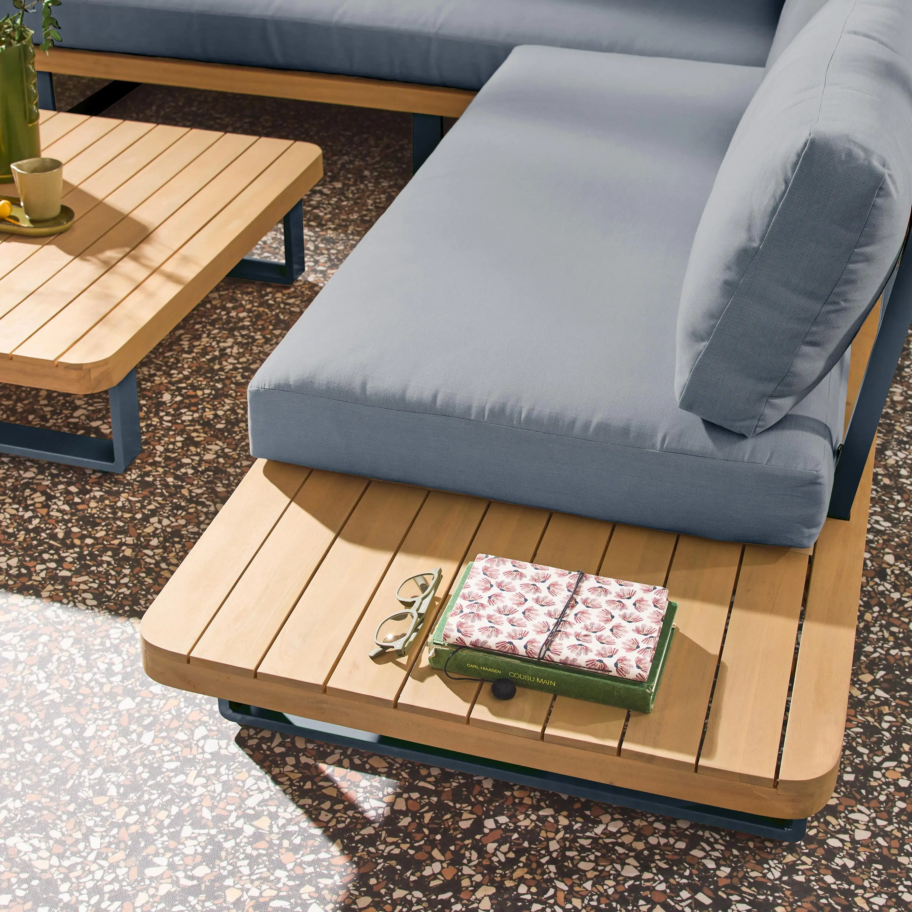 Salon de jardin d'angle bois d'acacia et aluminium 5 places