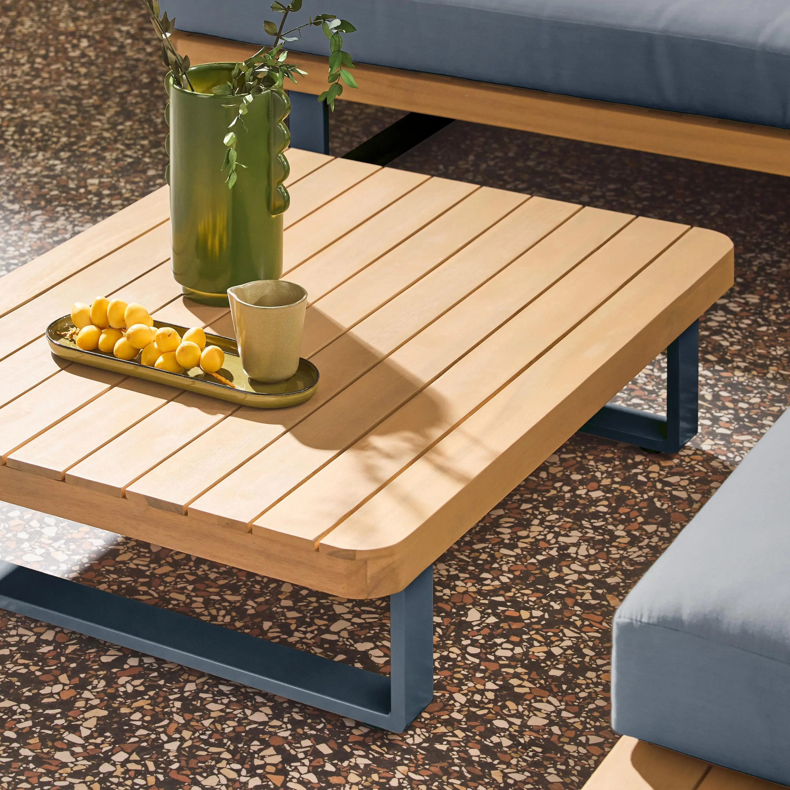 Salon de jardin d'angle bois d'acacia et aluminium 5 places