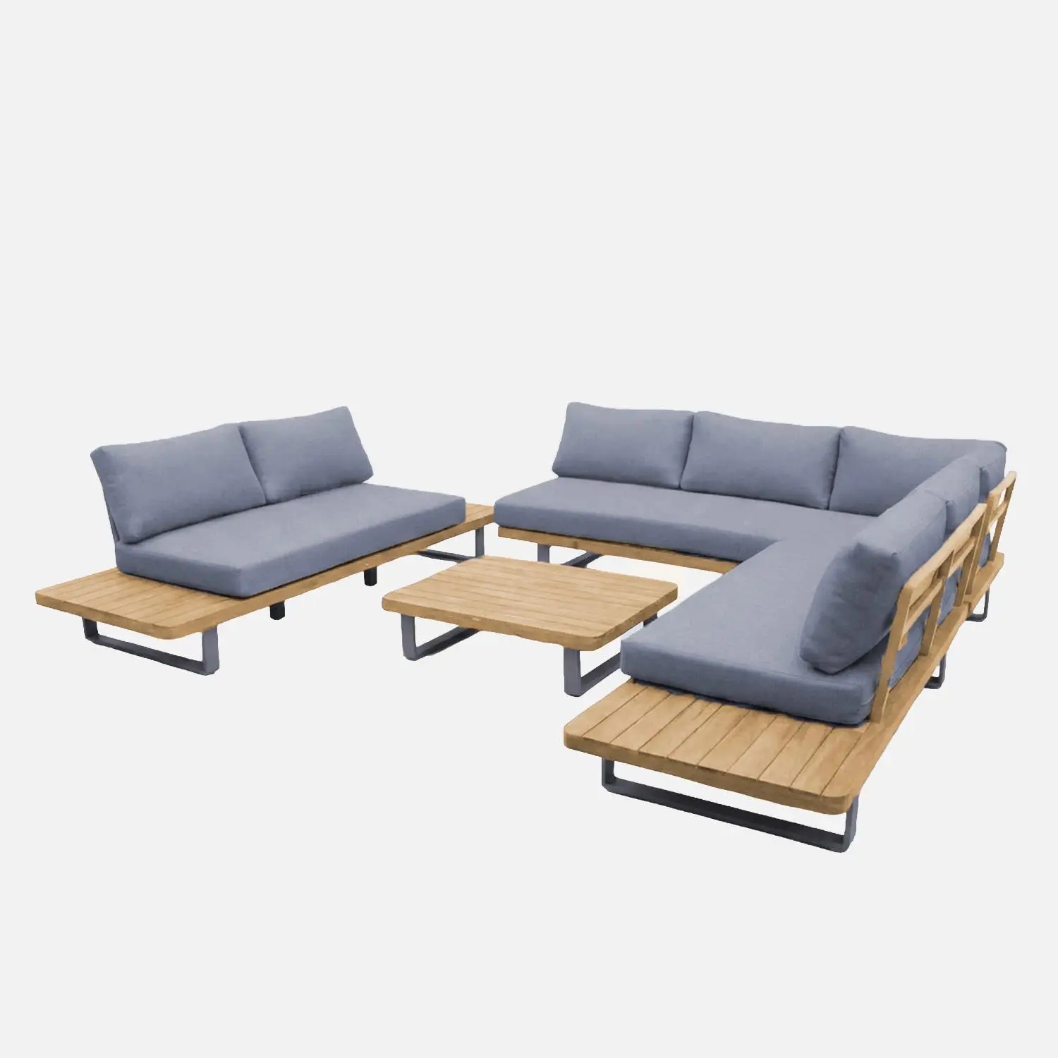 Salon de jardin d'angle bois d'acacia et aluminium 7 places