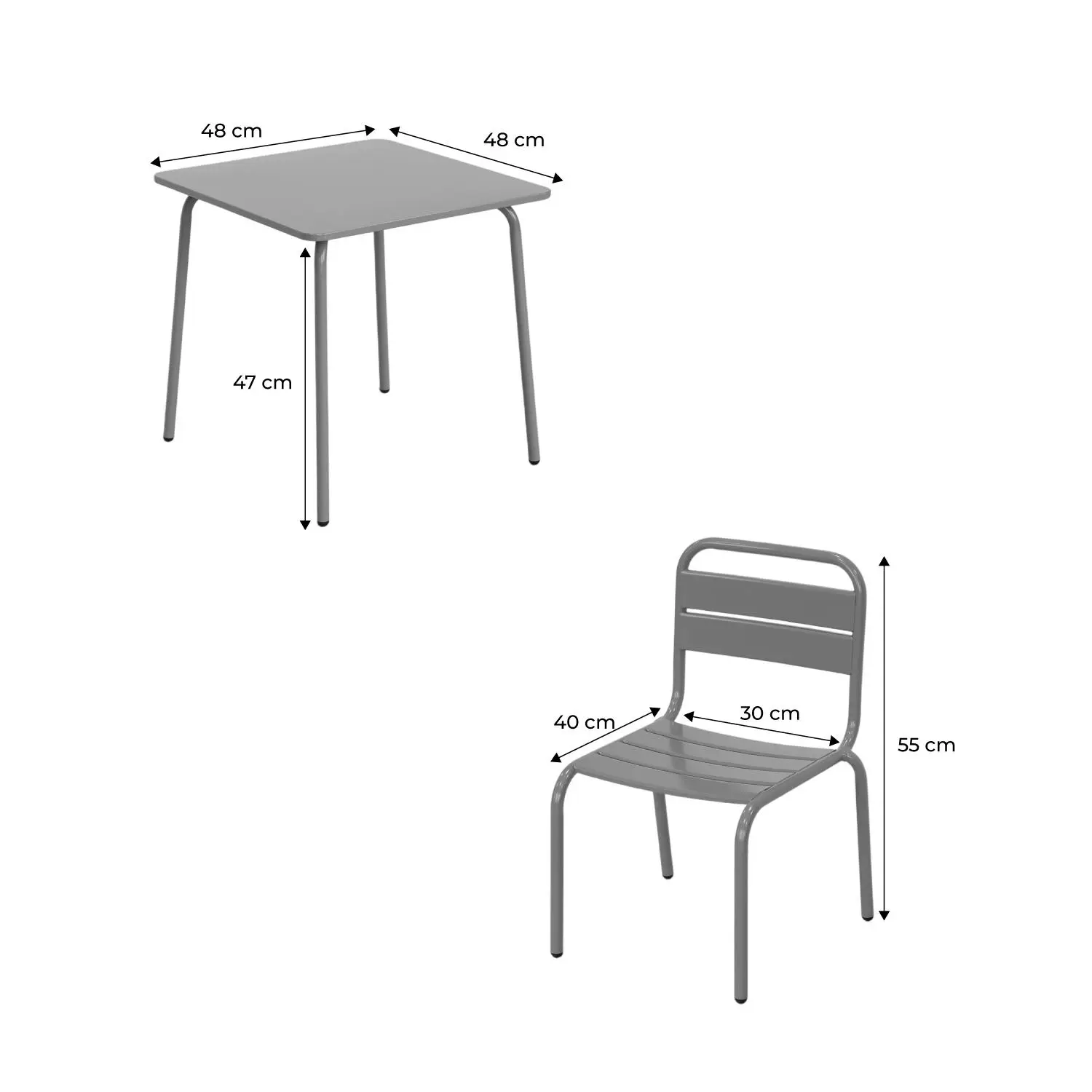 Table de jardin enfant métal + 2 assises