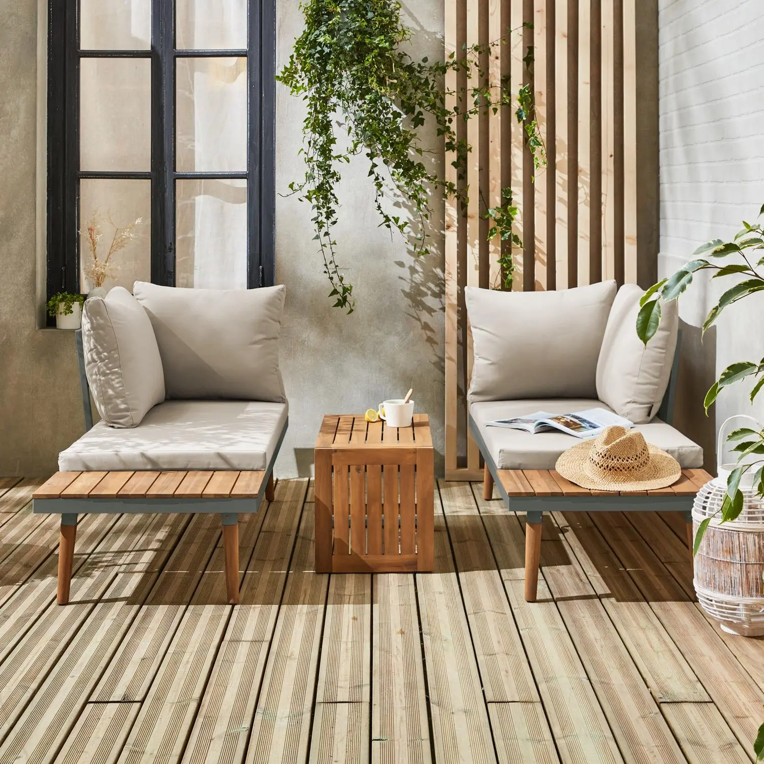Salon de jardin modulable aluminium et bois d'acacia 4 places