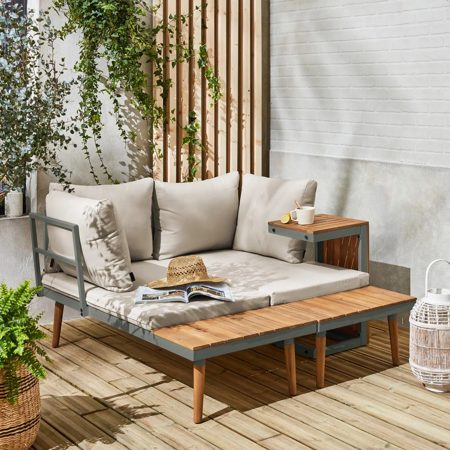 Salon de jardin modulable aluminium et bois d'acacia 4 places