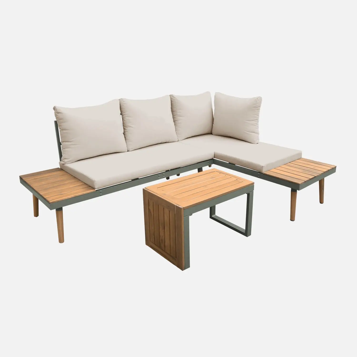Salon de jardin modulable aluminium et bois d'acacia 4 places