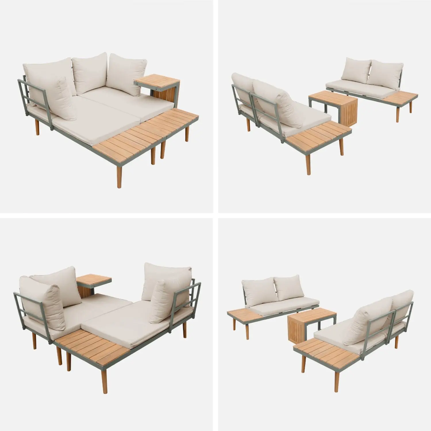 Salon de jardin modulable aluminium et bois d'acacia 4 places