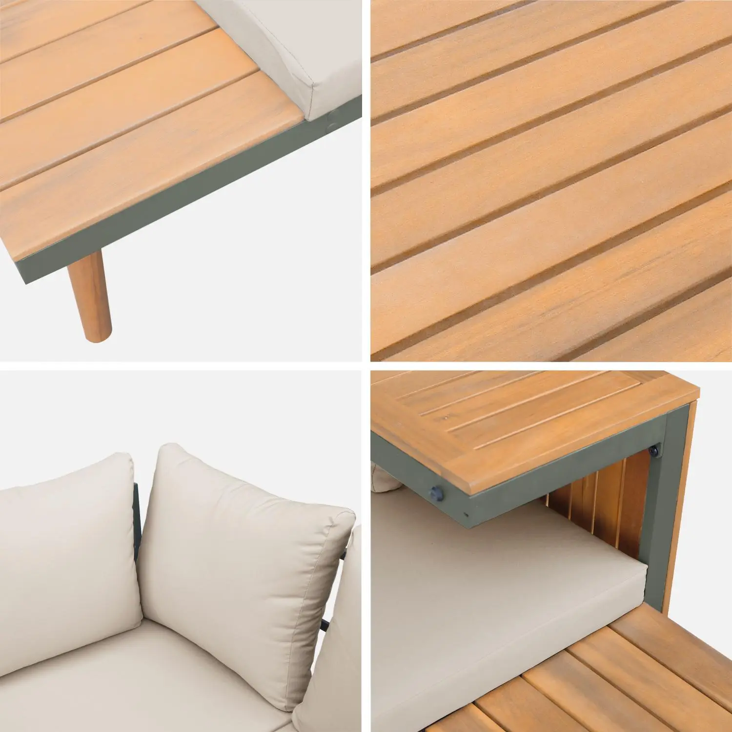 Salon de jardin modulable aluminium et bois d'acacia 4 places