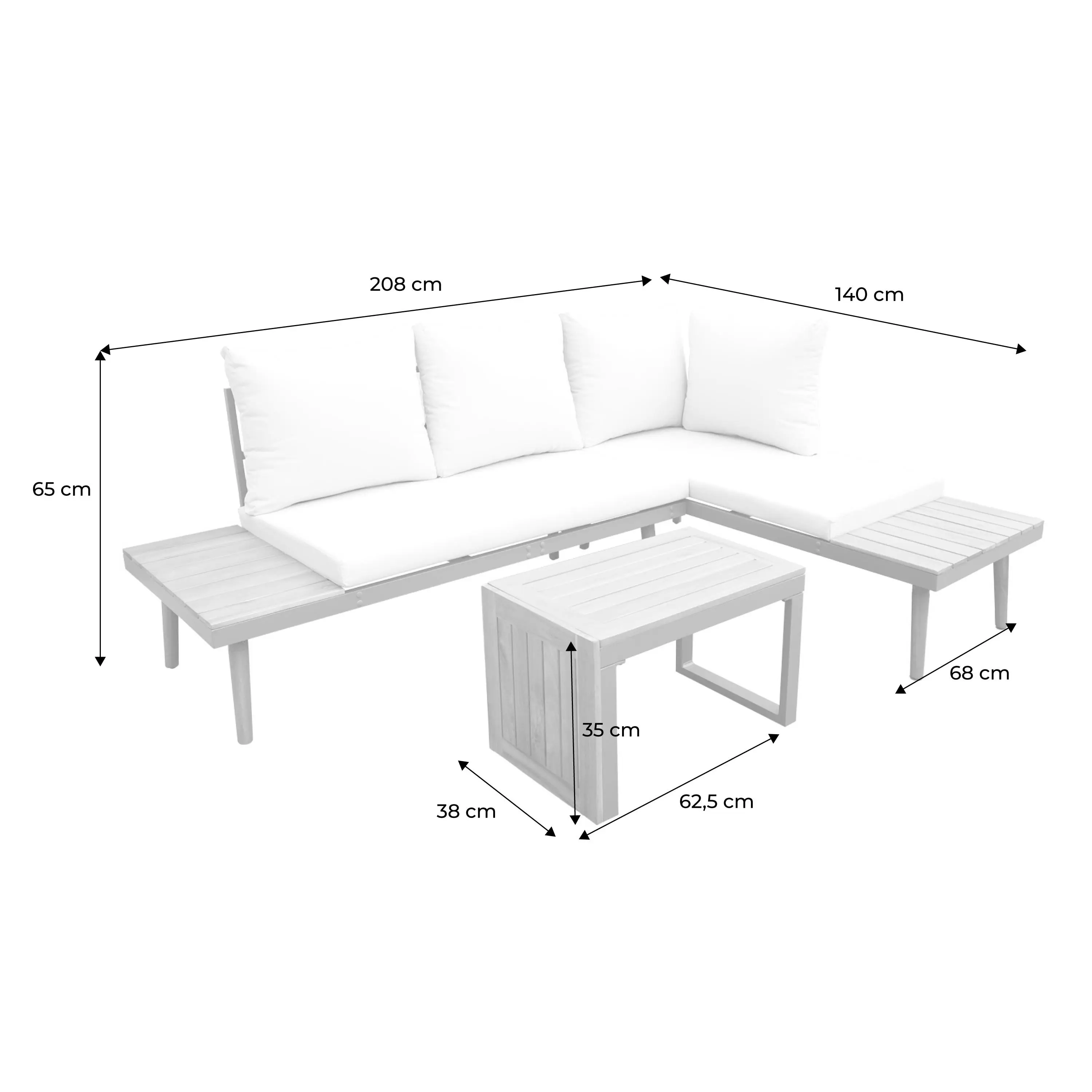 Salon de jardin modulable aluminium et bois d'acacia 4 places