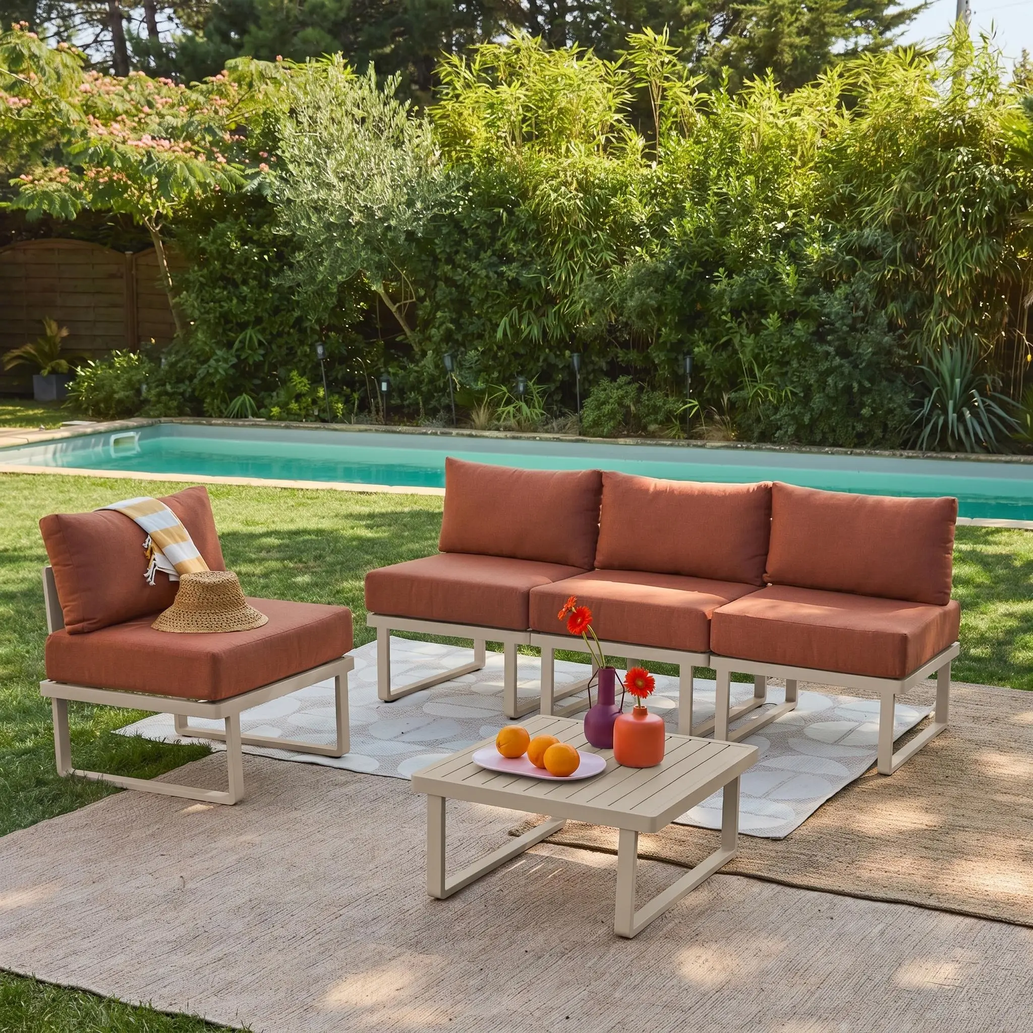 Salon de jardin modulable aluminium 4 places