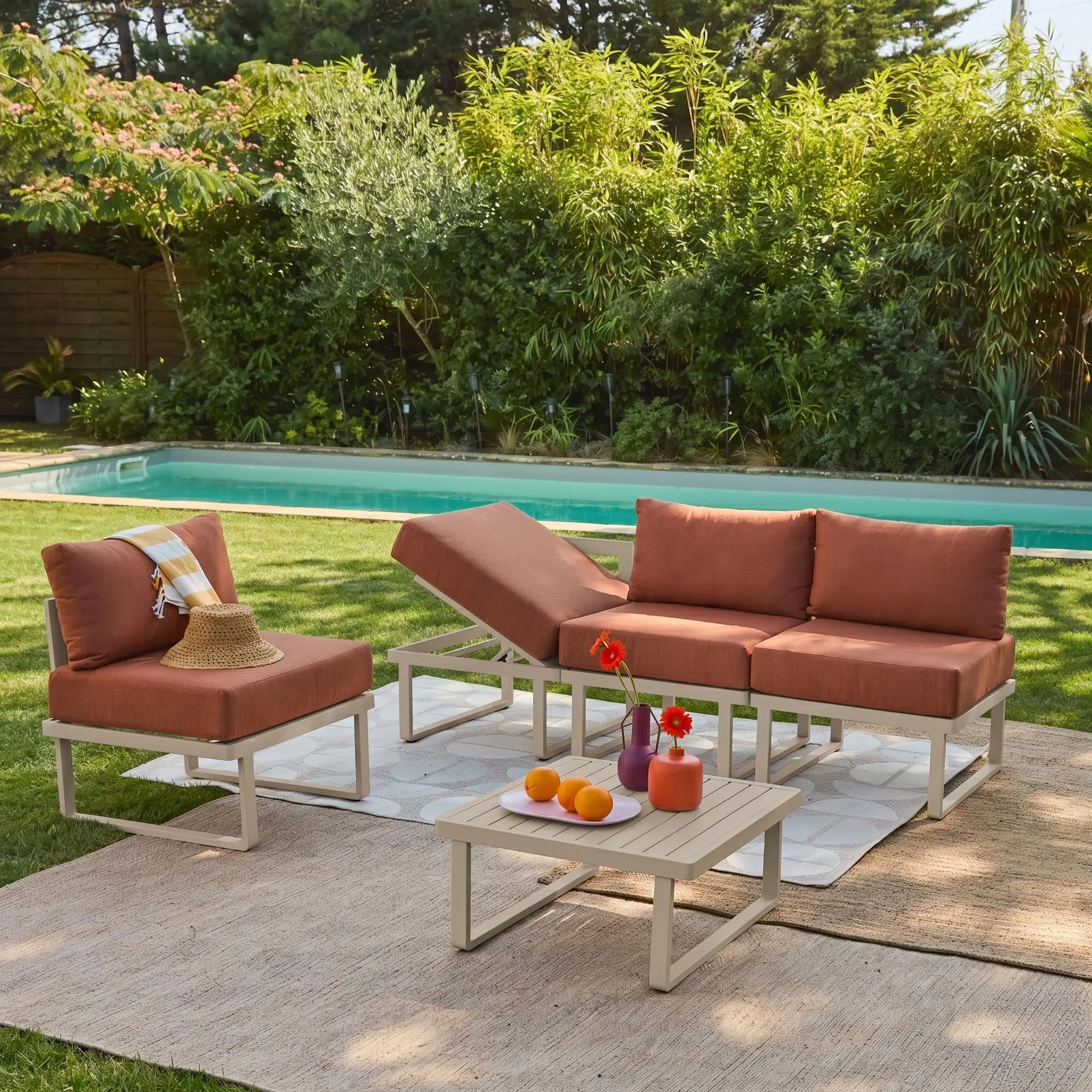 Salon de jardin modulable aluminium 4 places
