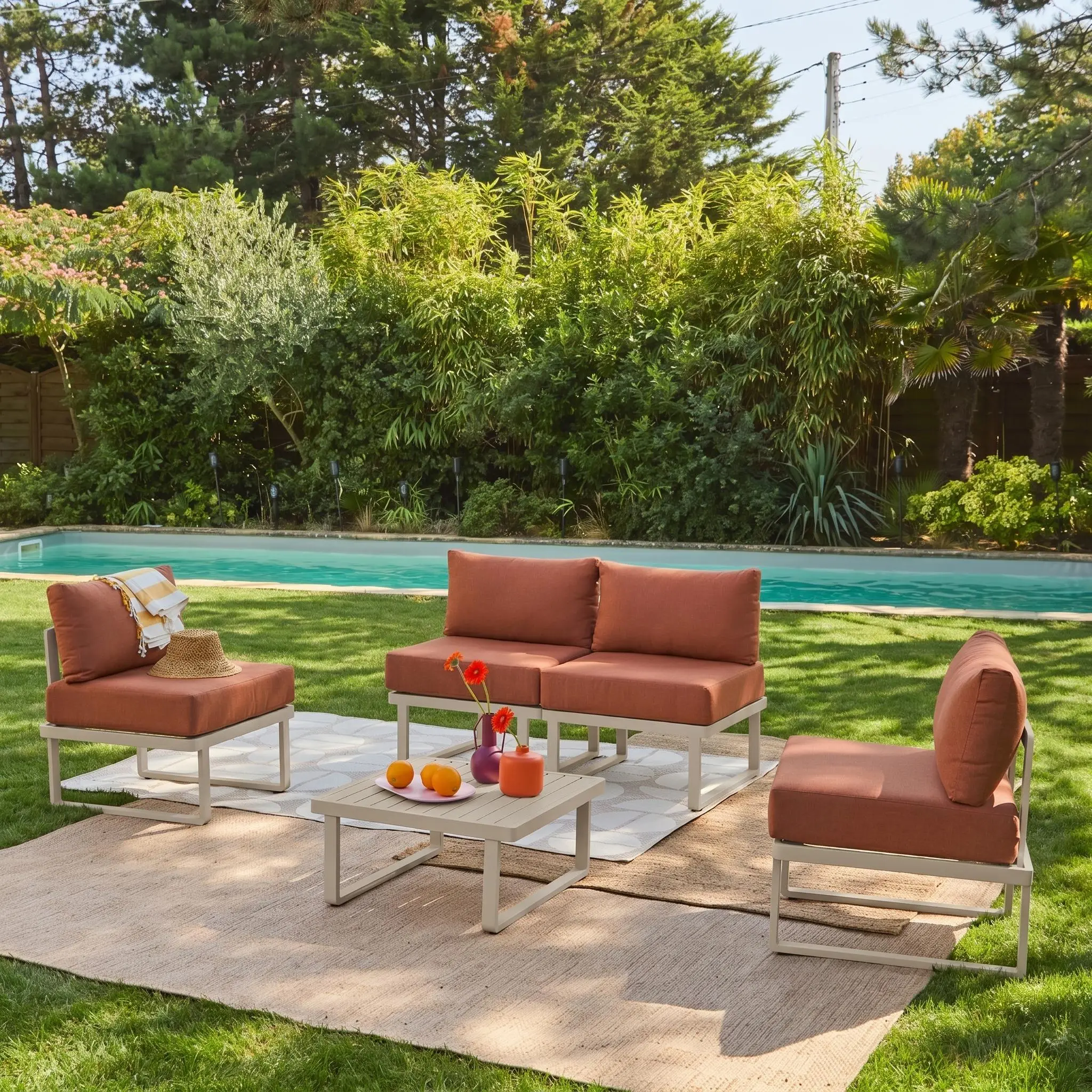 Salon de jardin modulable aluminium 4 places