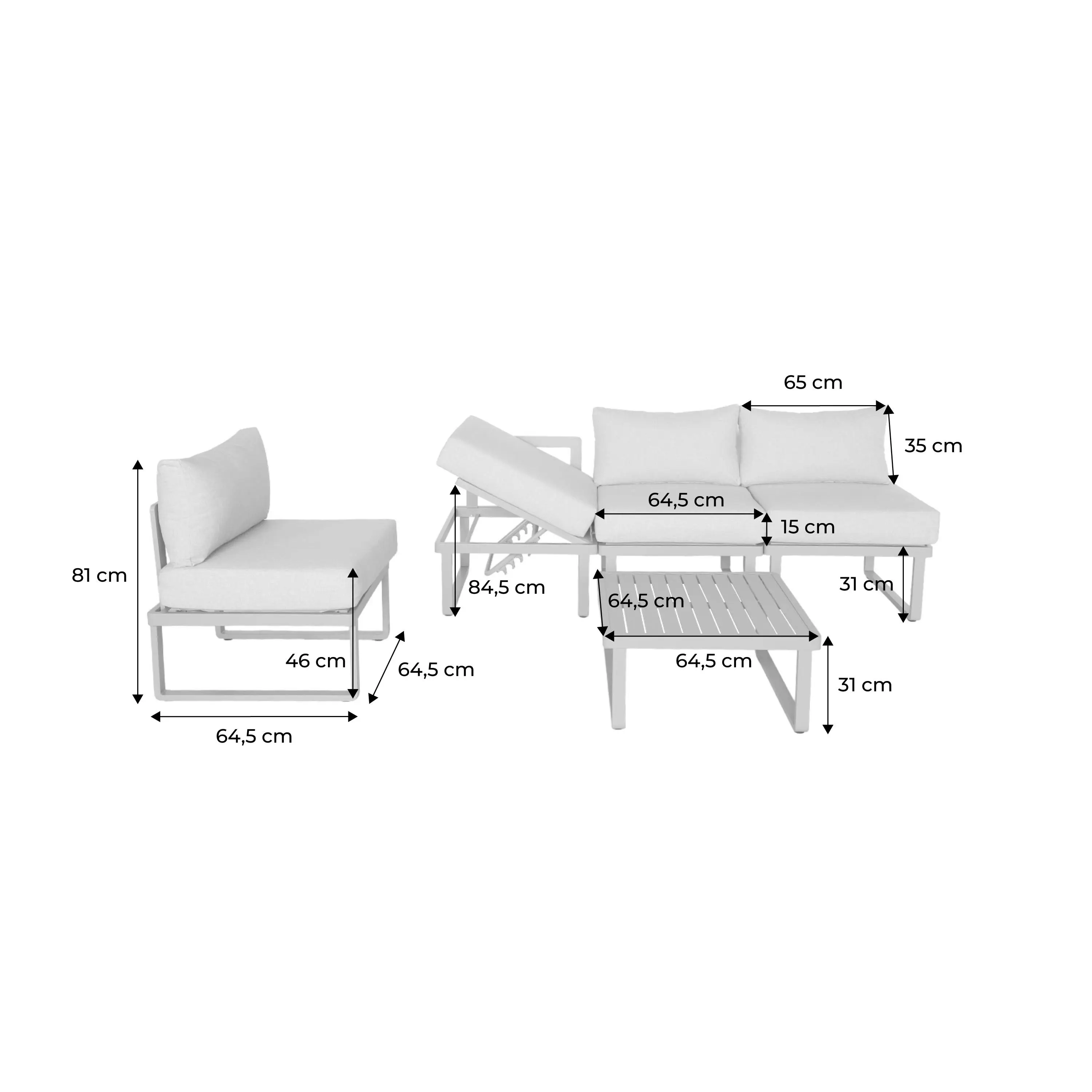 Salon de jardin modulable aluminium 4 places