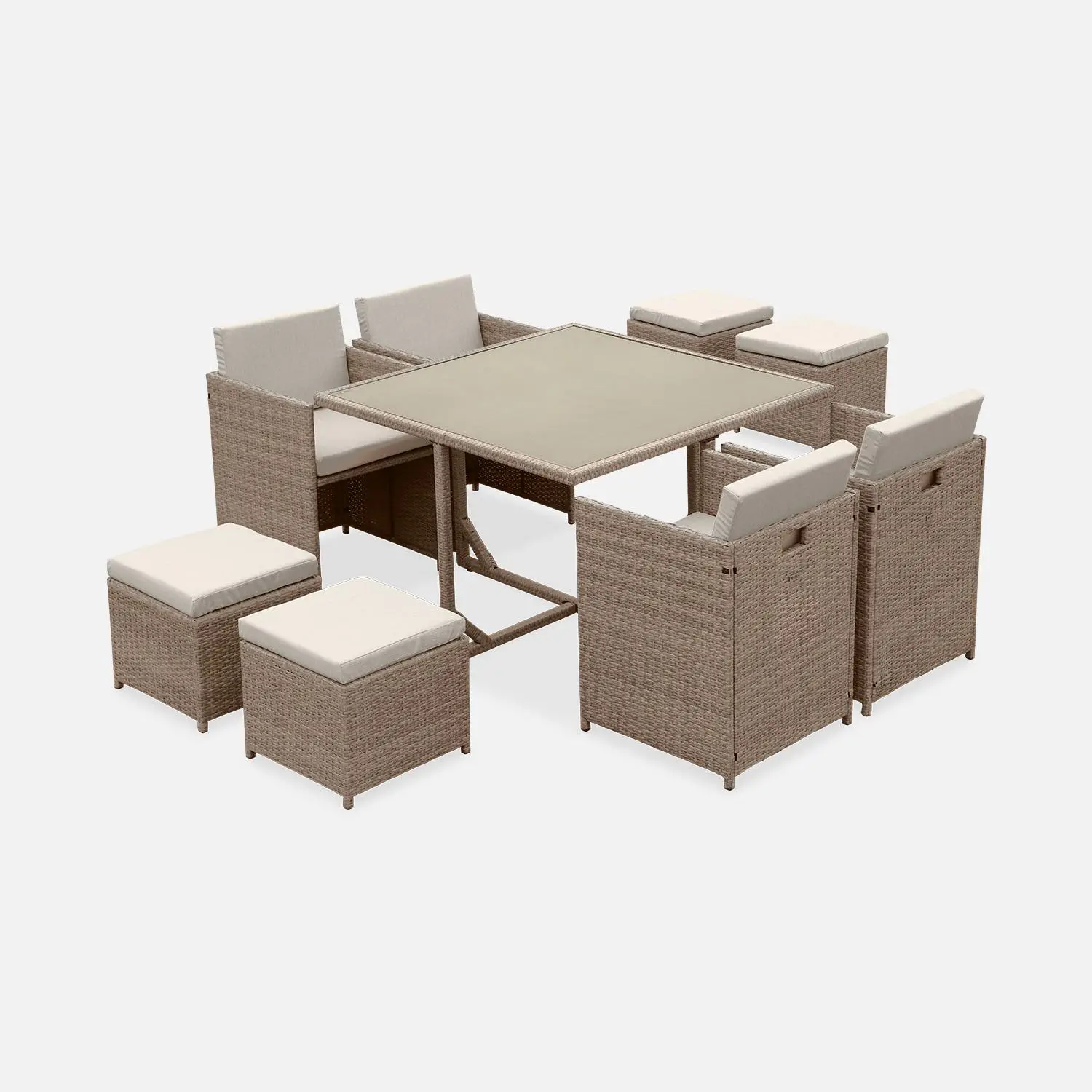 Table de jardin encastrable résine tressée + 8 assises