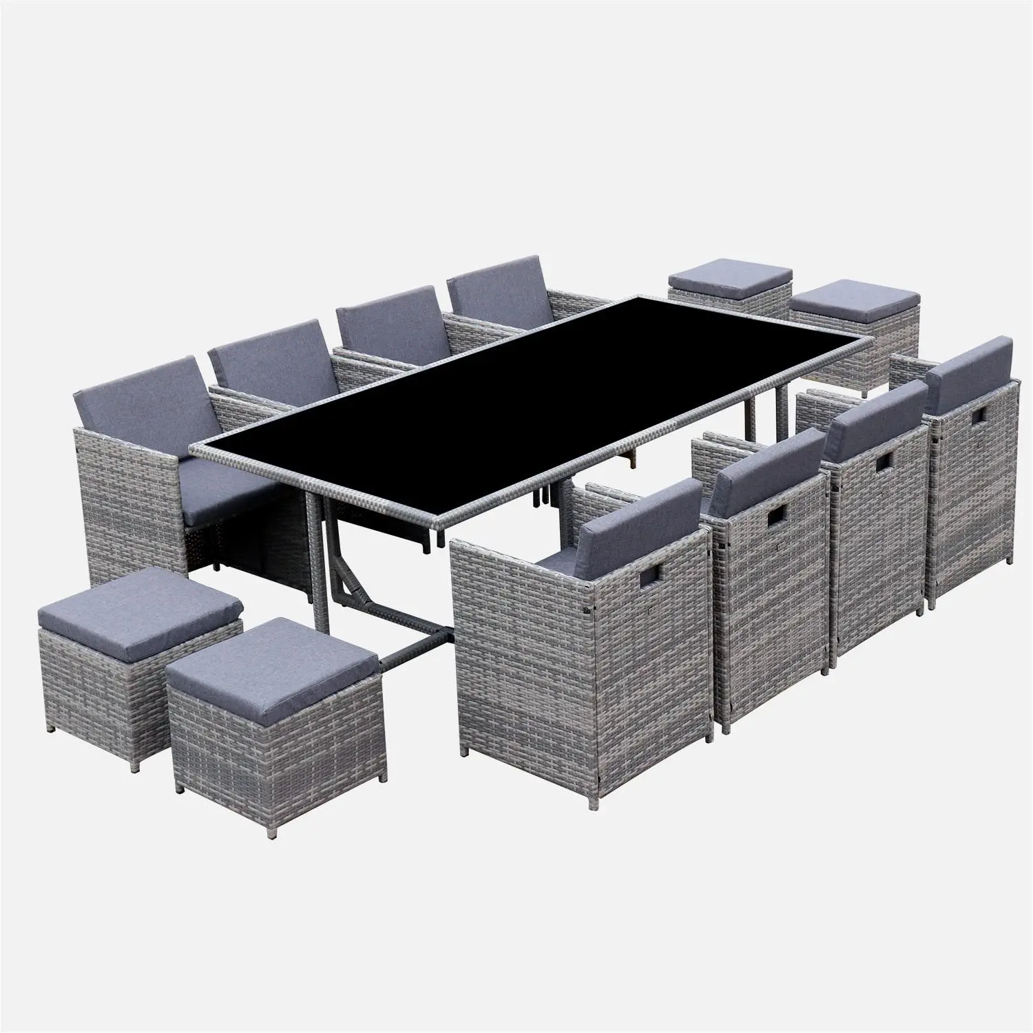 Table de jardin encastrable résine tressée + 12 assises