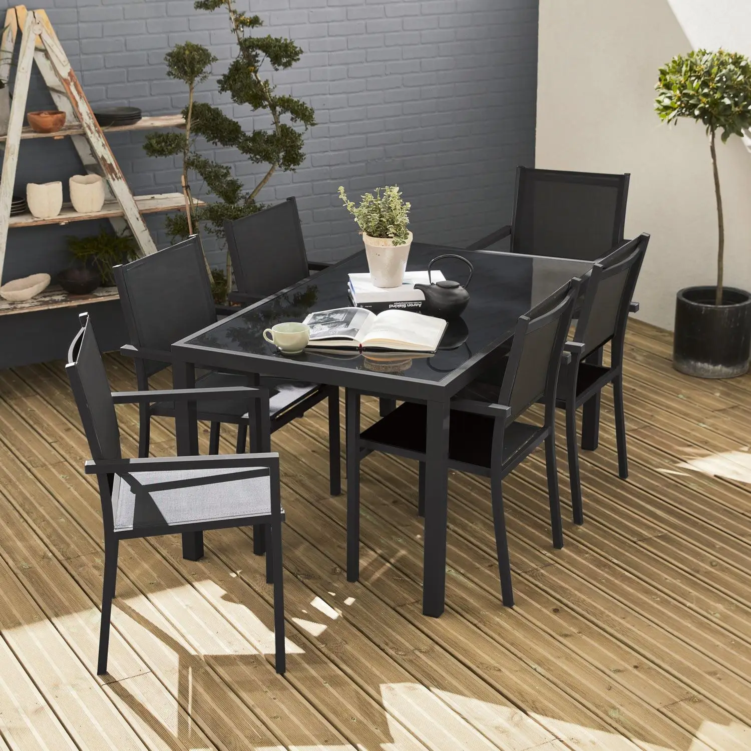 Table de jardin aluminium + 6 assises