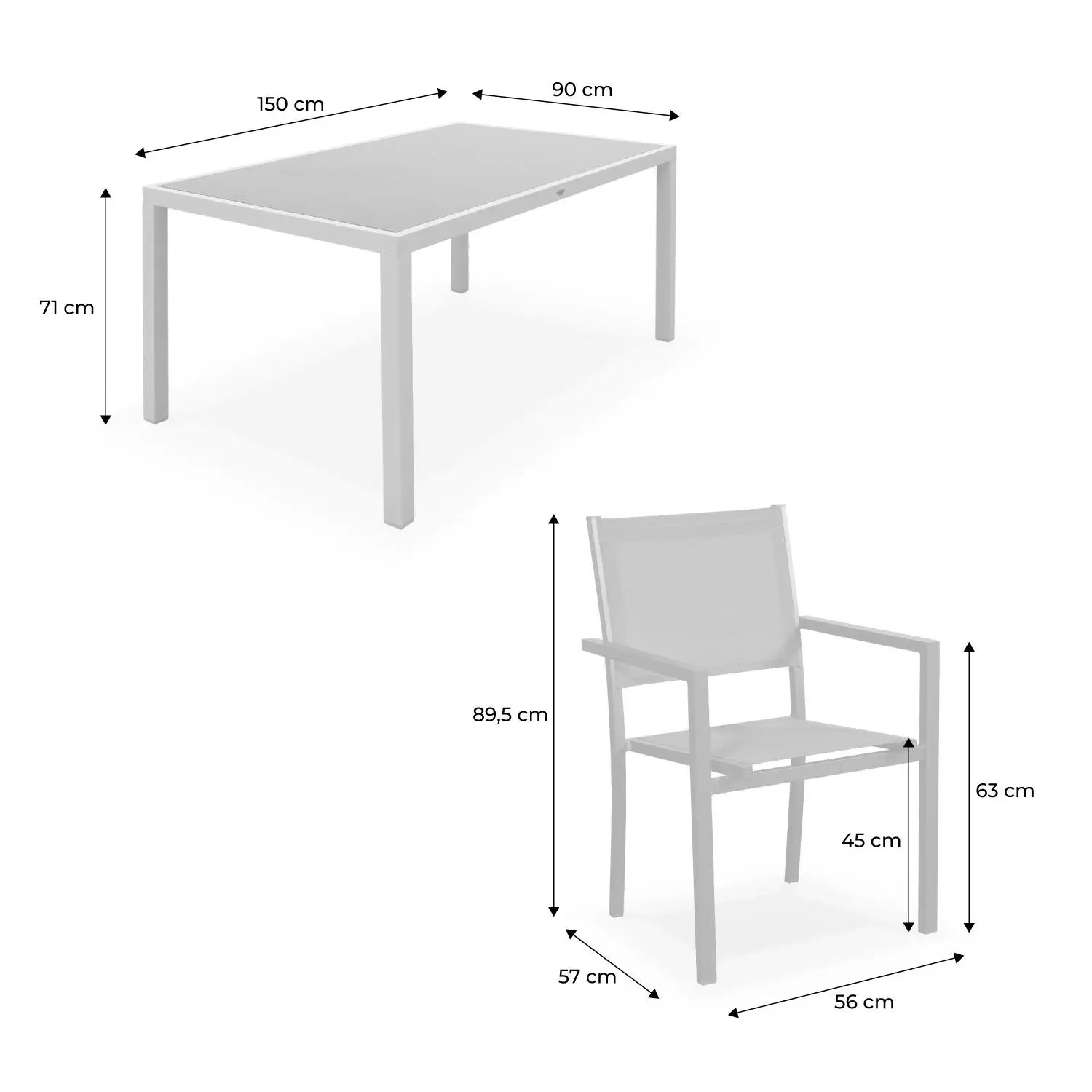 Table de jardin aluminium + 6 assises