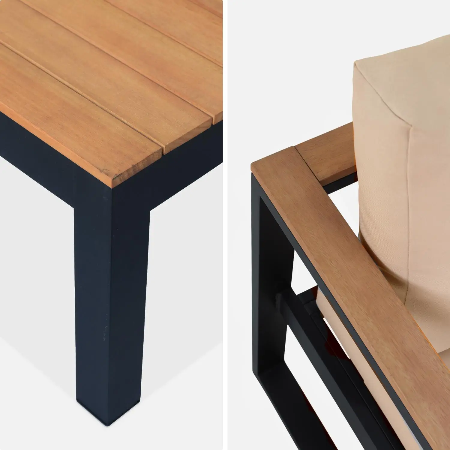 Salon de jardin bois d'eucalyptus et aluminium 5 places