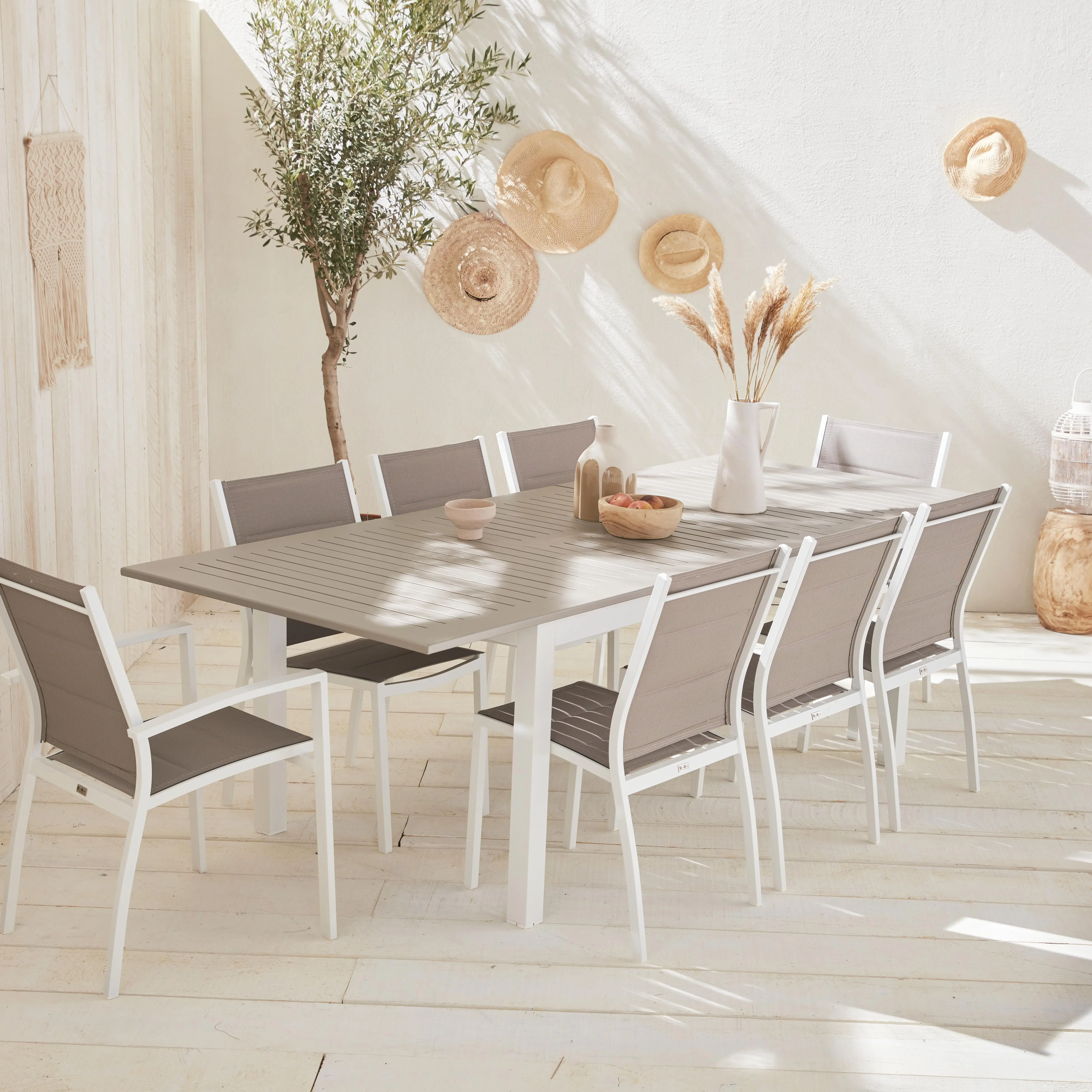 Table de jardin extensible aluminium + 8 assises