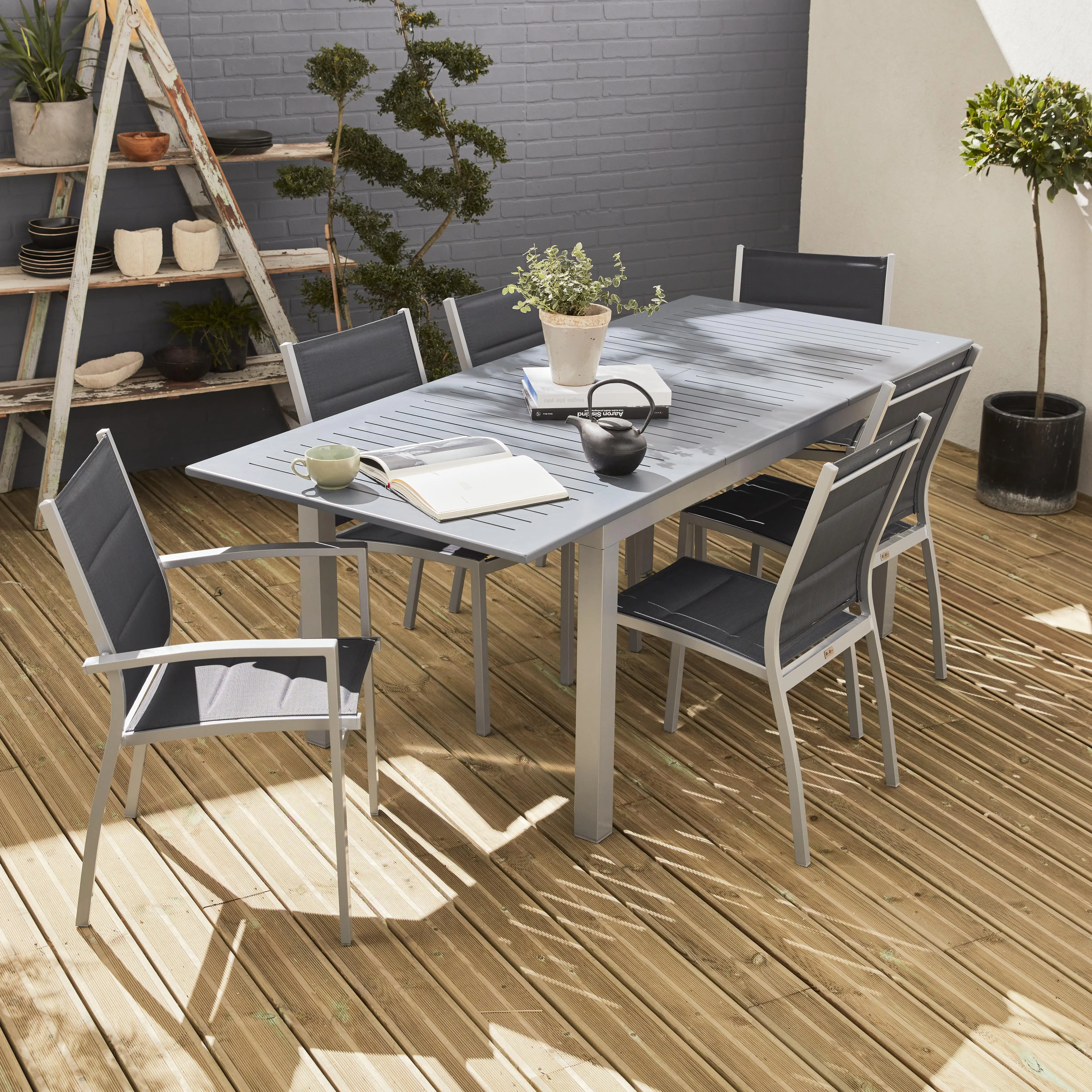 Table de jardin extensible aluminium + 6 assises