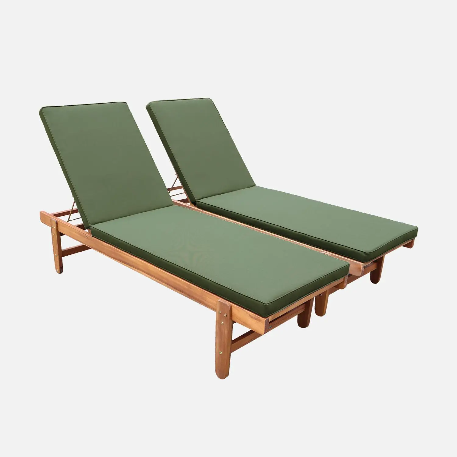 Bain de soleil bois d'acacia multi positions avec roulettes (lot de 2)