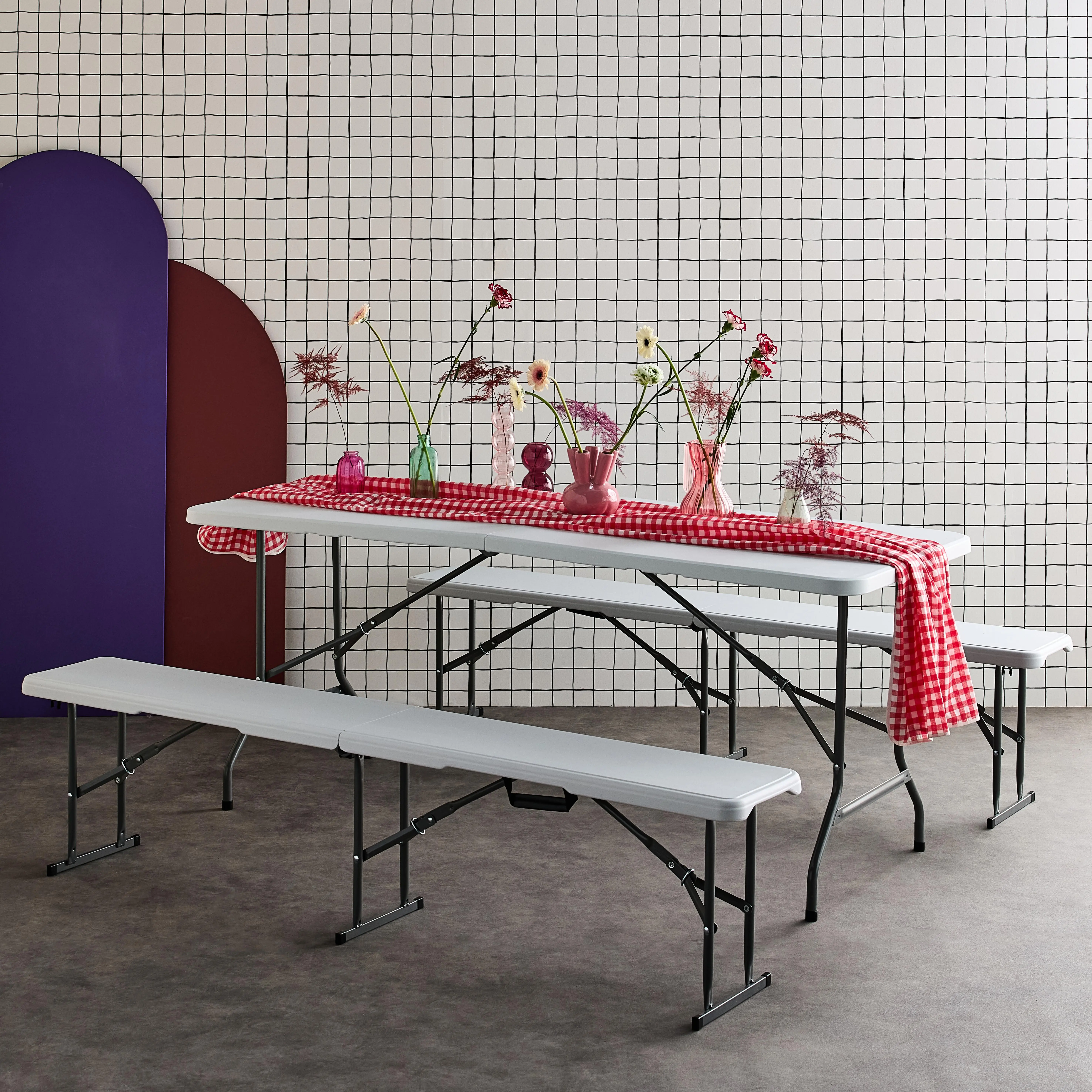 Table + bancs de réception pliante plastique