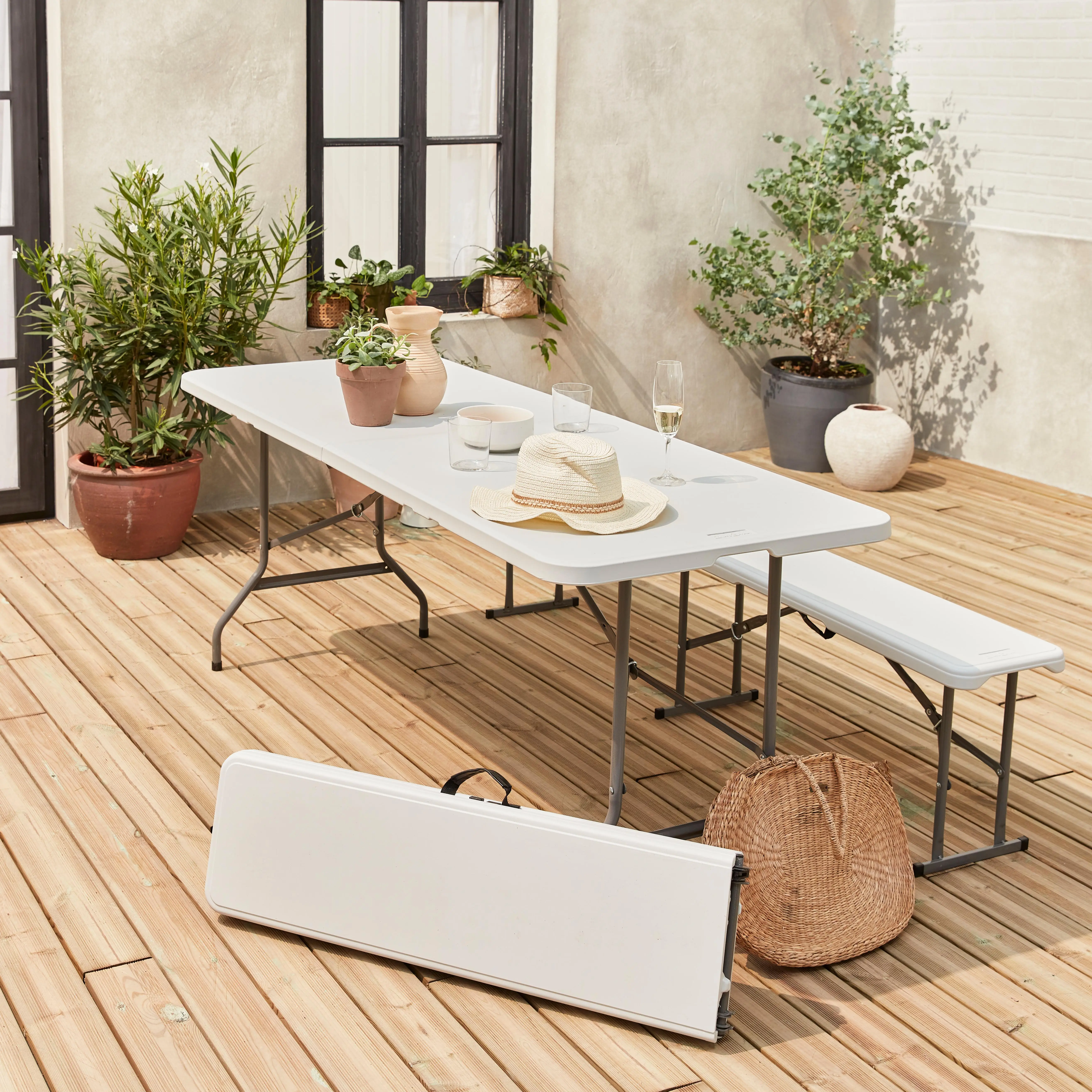 Table + bancs de réception pliante plastique