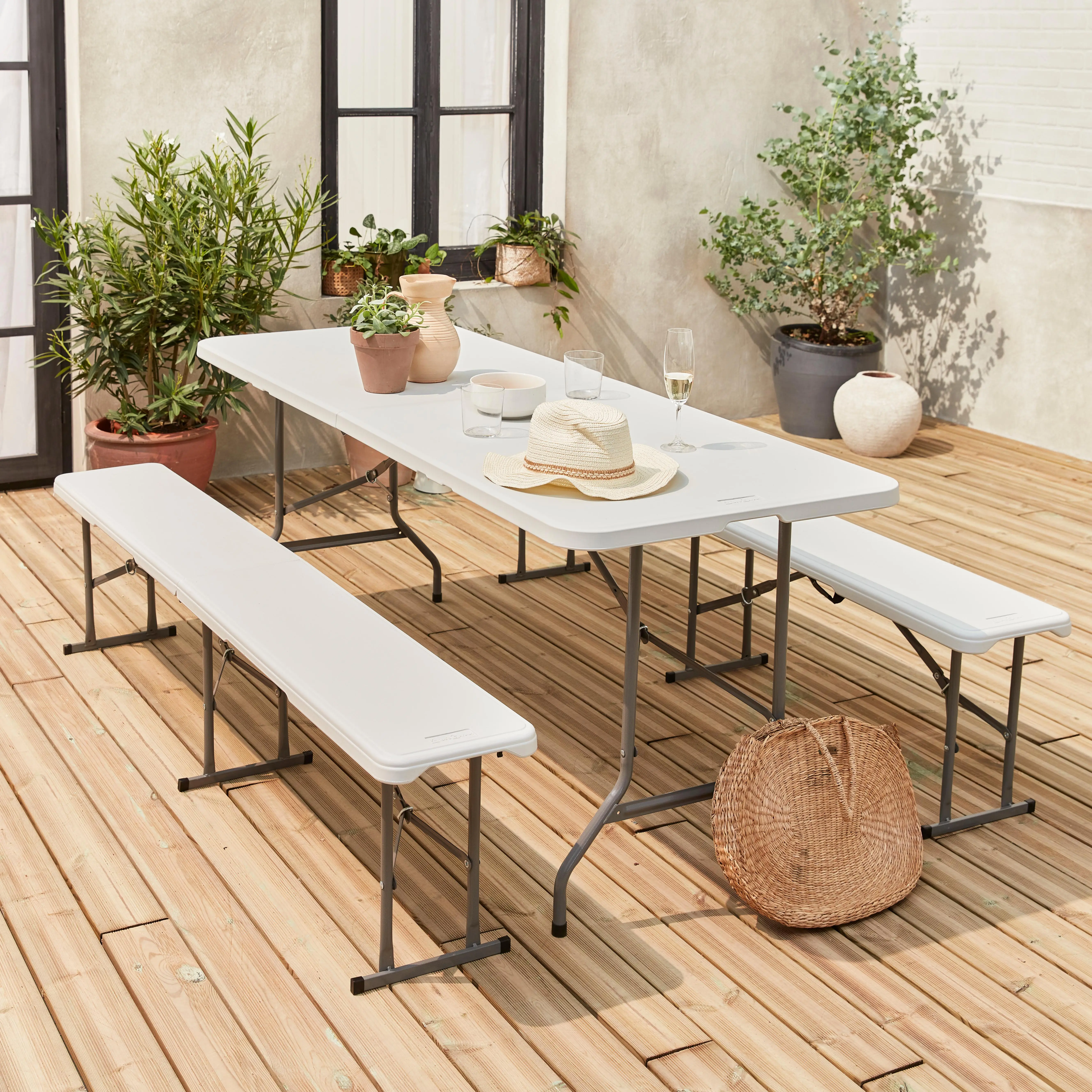 Table + bancs de réception pliante plastique