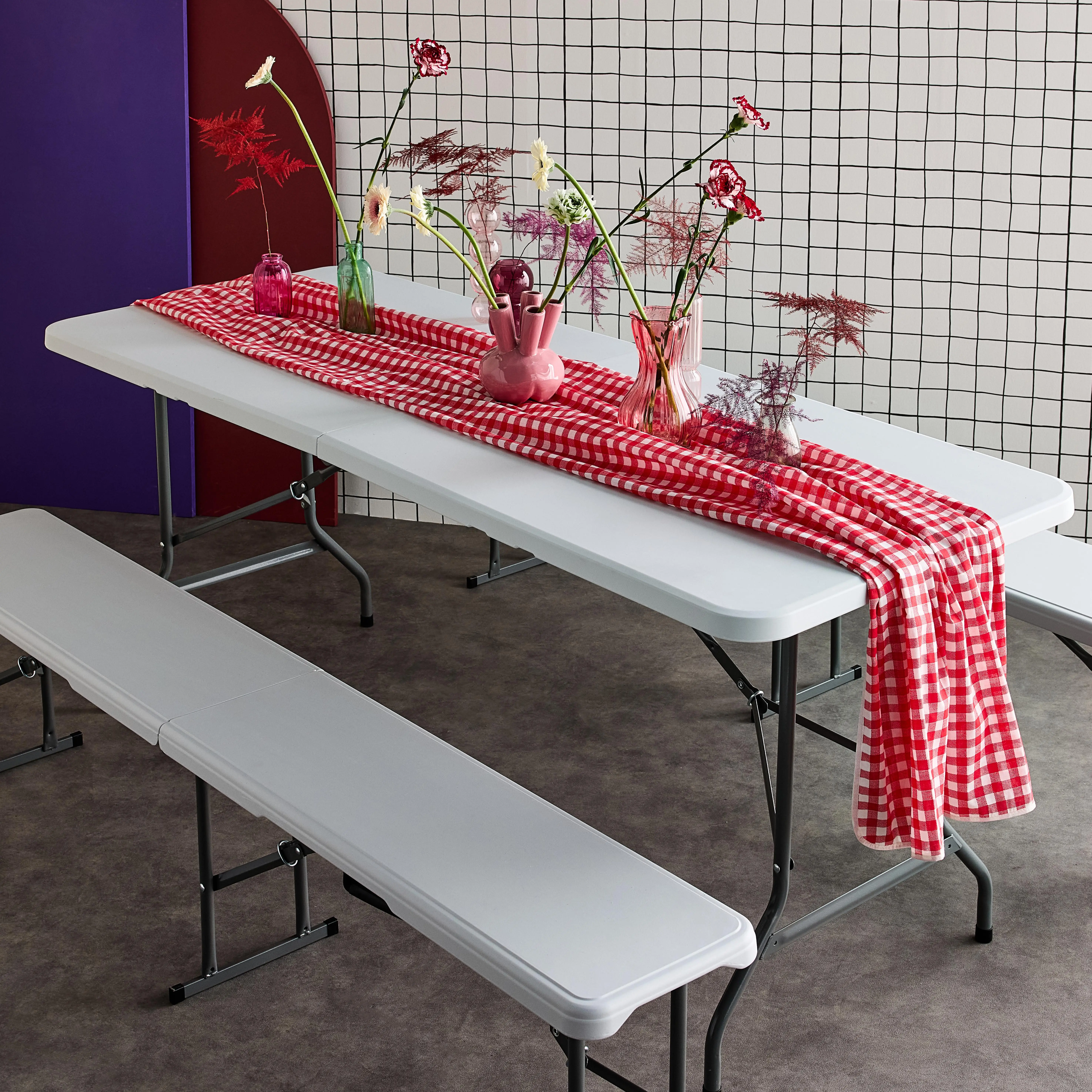 Table + bancs de réception pliante plastique
