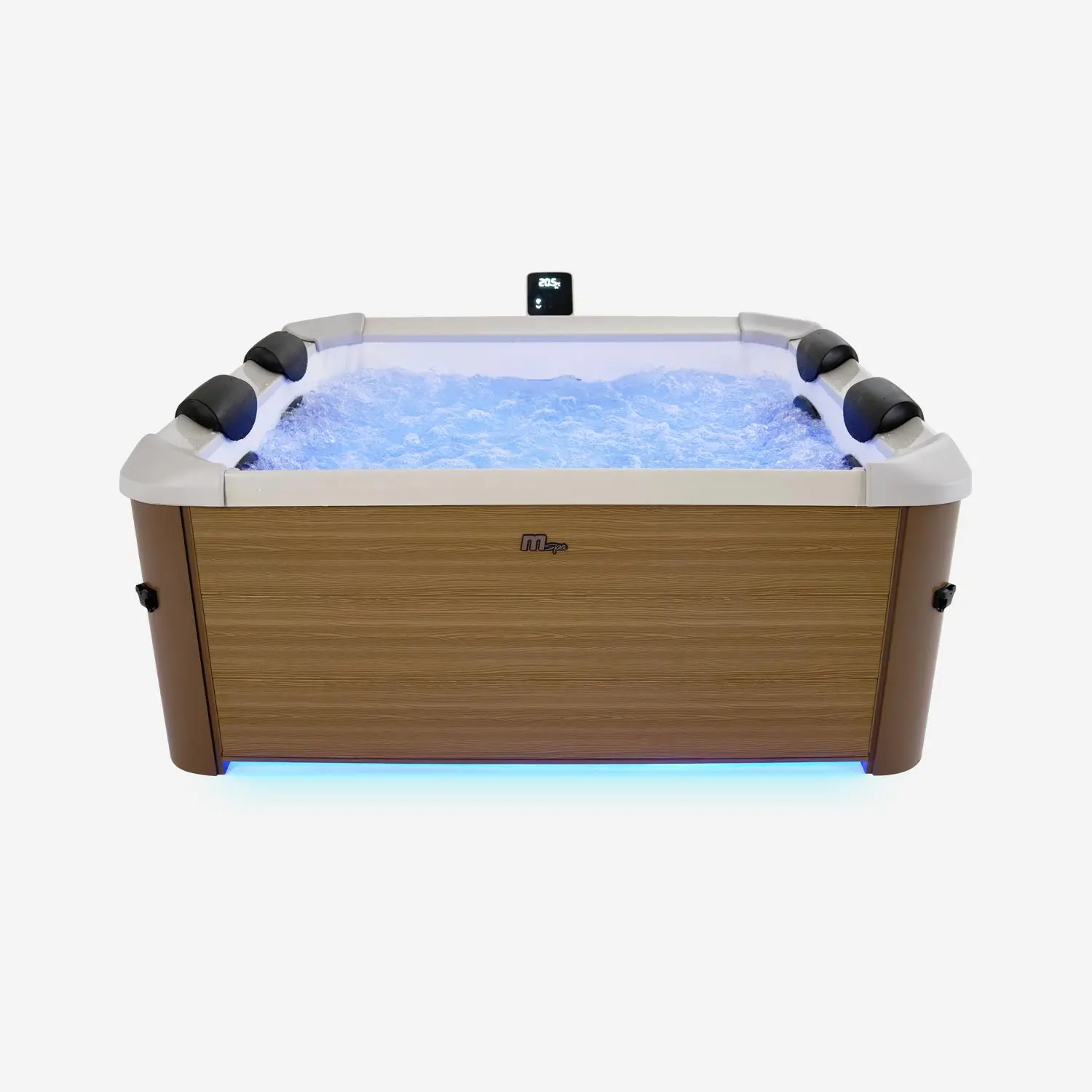 Spa rigide 6 places carré beige hydromassages 4 coussins