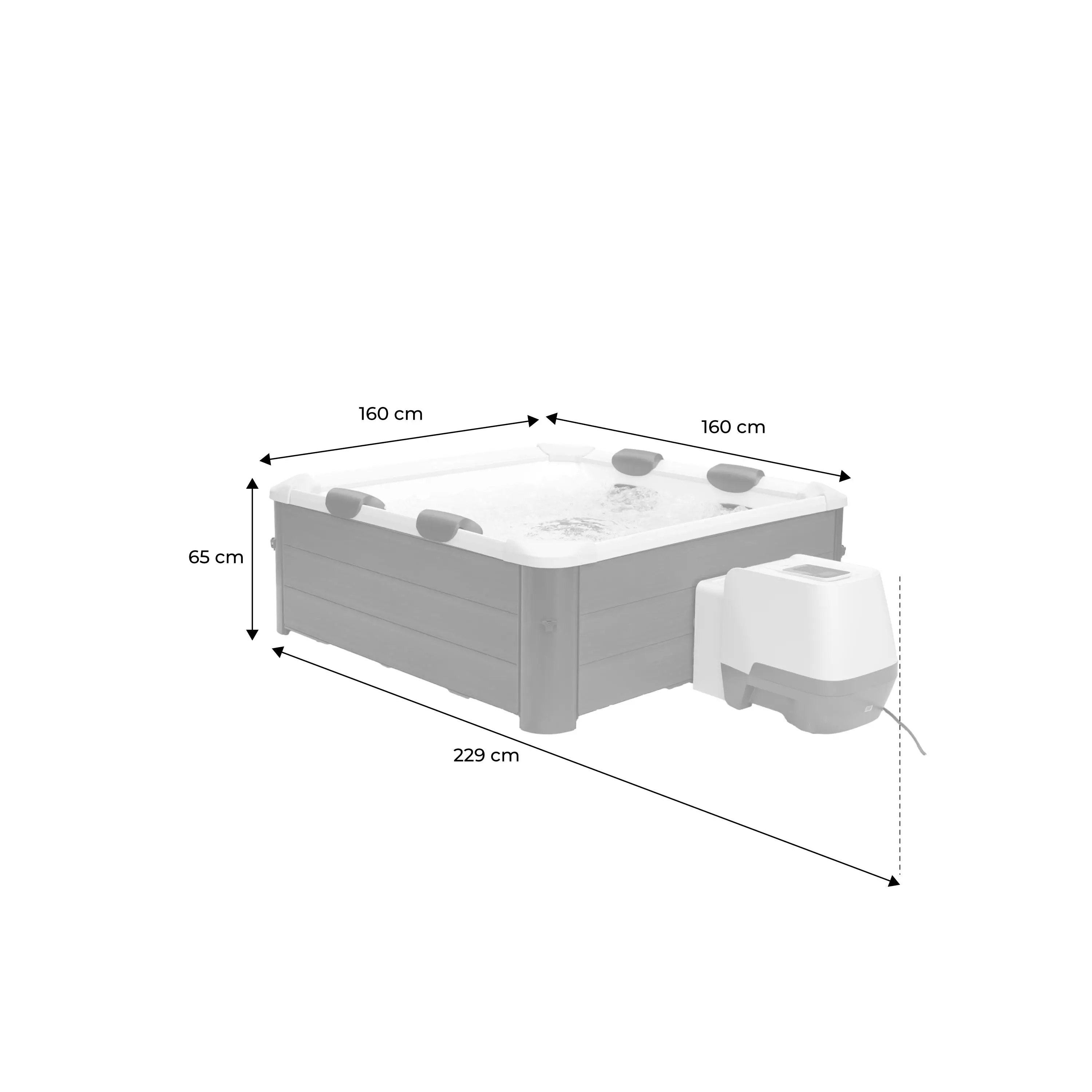Spa rigide 6 places carré beige hydromassages 4 coussins