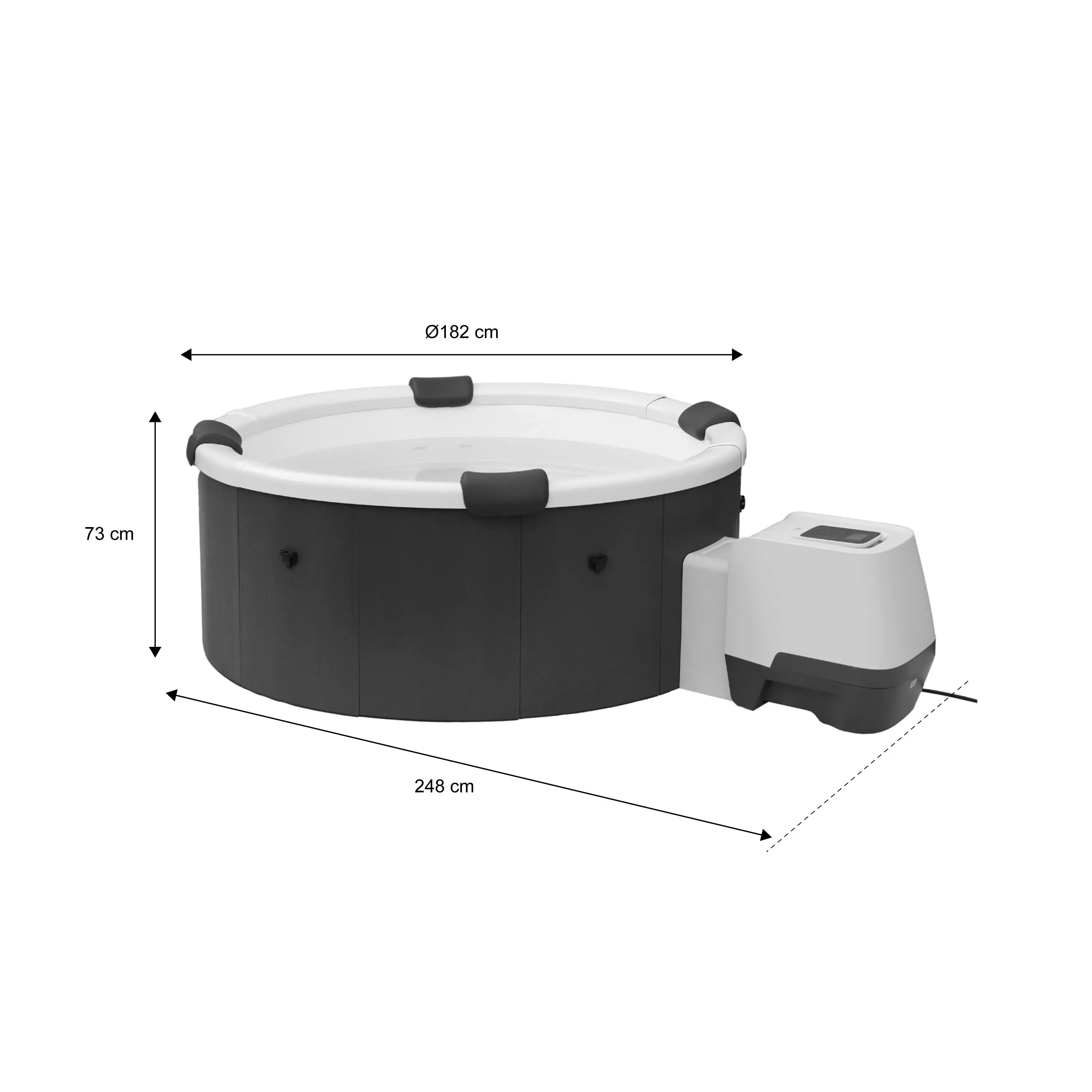 Spa rigide 6 places 180cm rond hydromassage 4 coussins bâche + housse