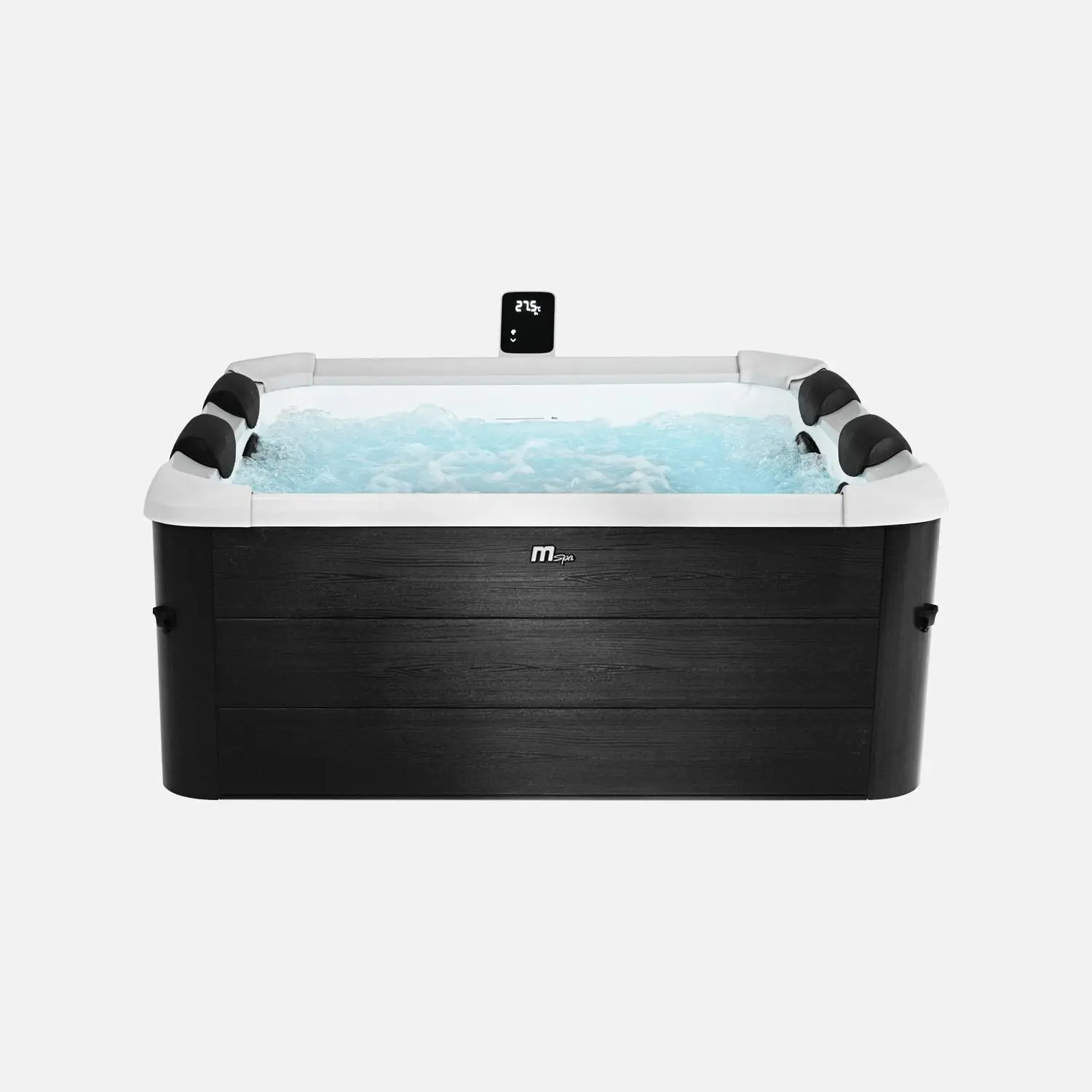 Spa rigide 6 places 180cm carré hydromassages 4 coussins bâche + housse thermique