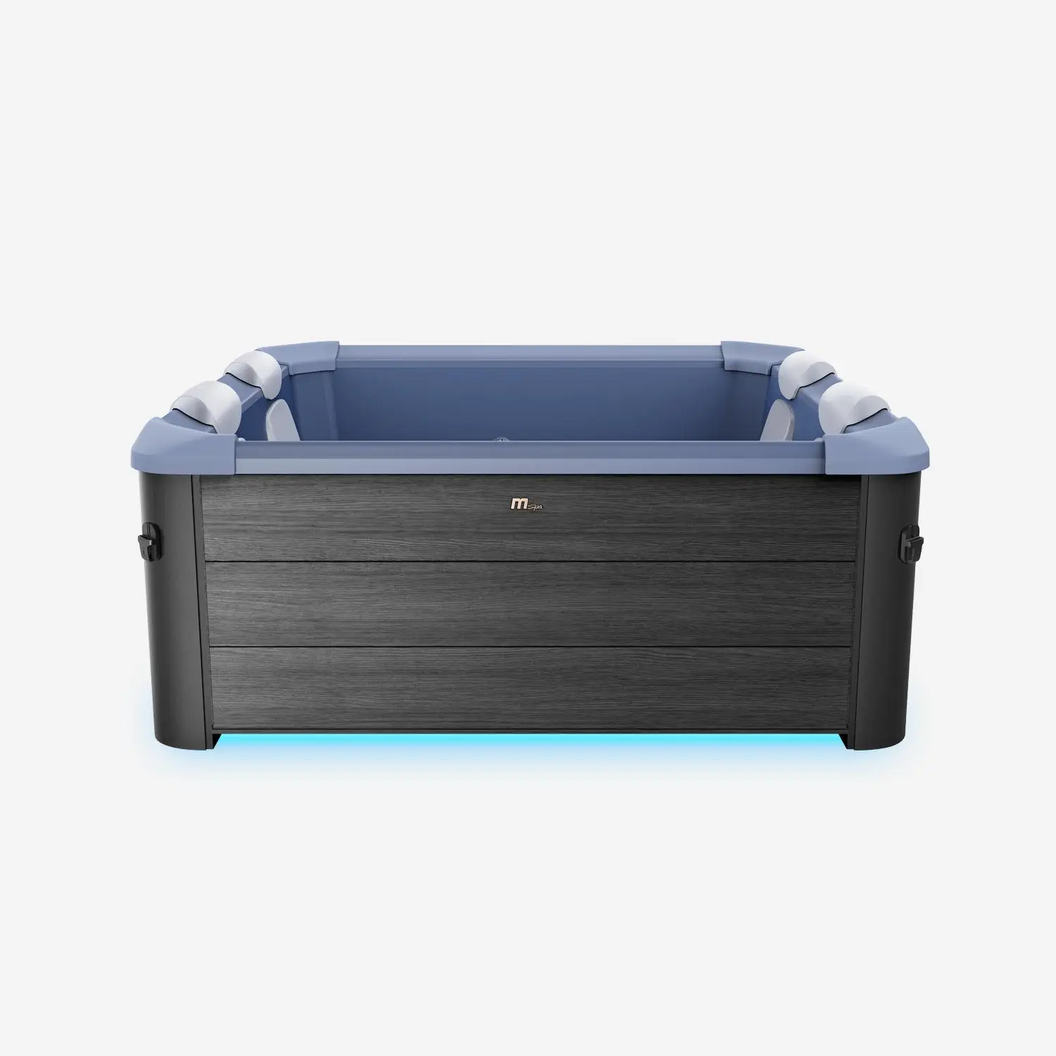 Spa rigide 6 places carré bleu hydromassages, 4 coussins + bâche incluse