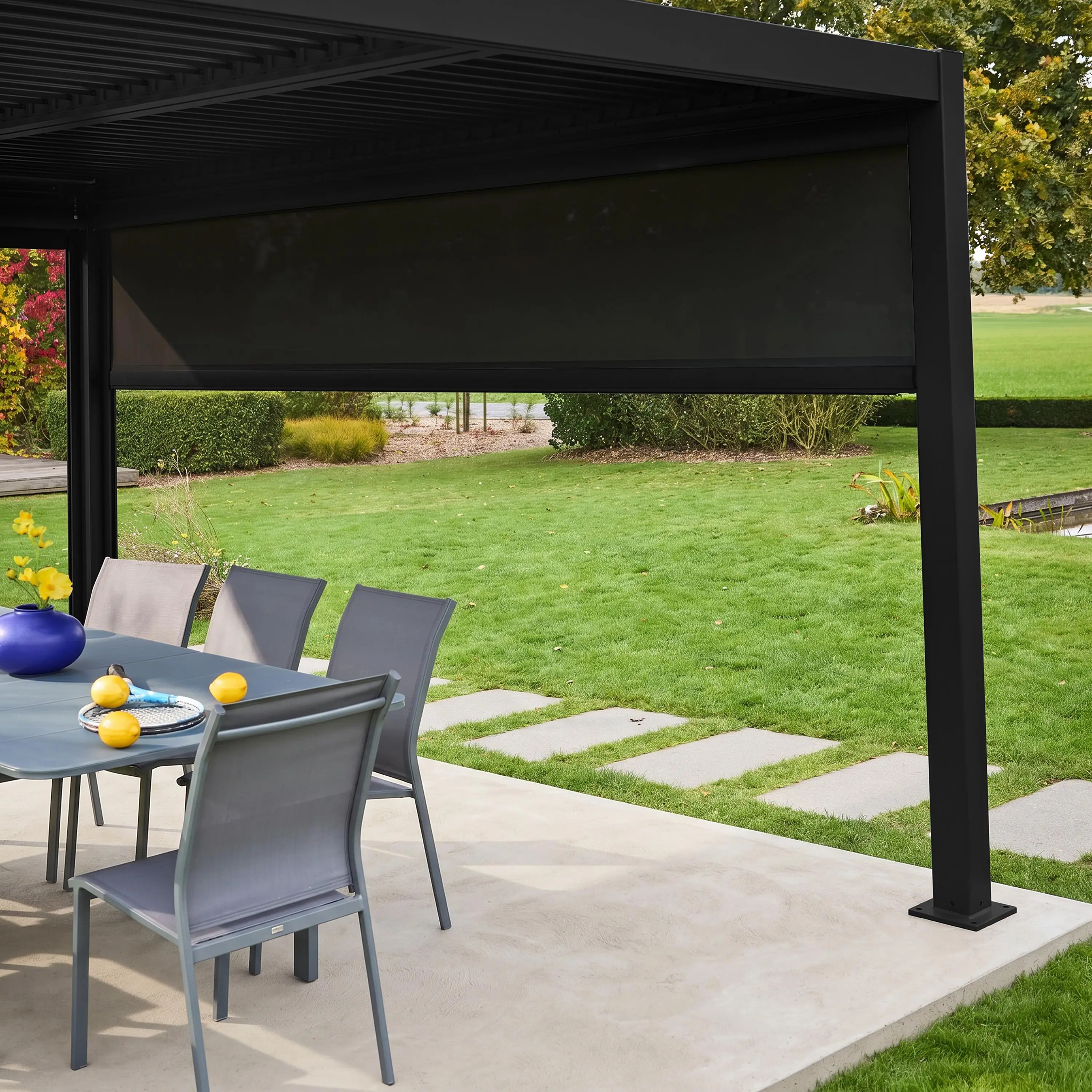 Store latéral 4m pour pergola bioclimatique aluminium et acier 4x3m Palace