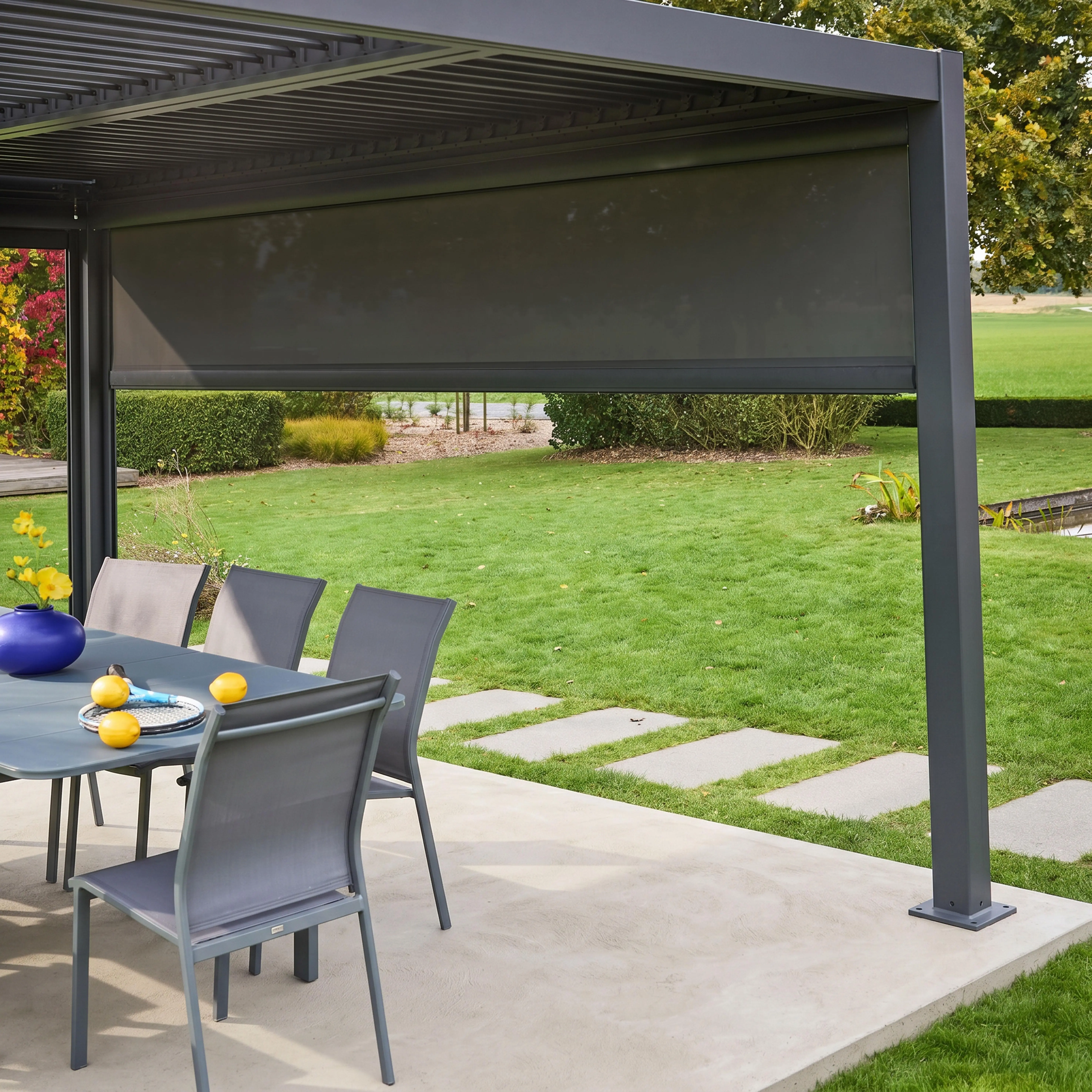 Store latéral 4m pour pergola bioclimatique aluminium et acier 4x3m Palace