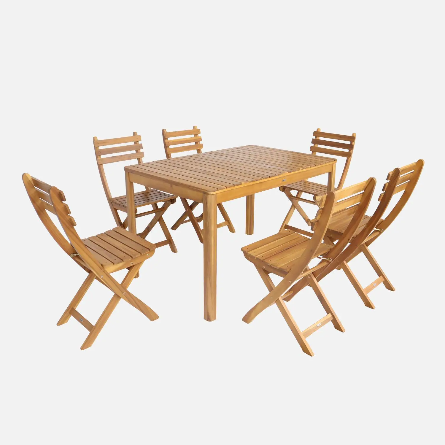 Table de jardin bois d'acacia + 6 assises