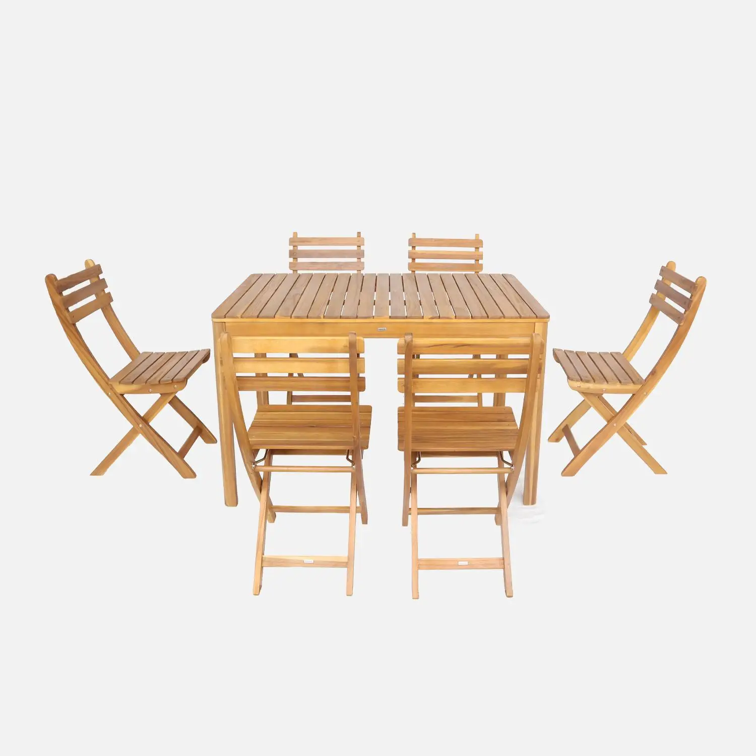Table de jardin bois d'acacia + 6 assises