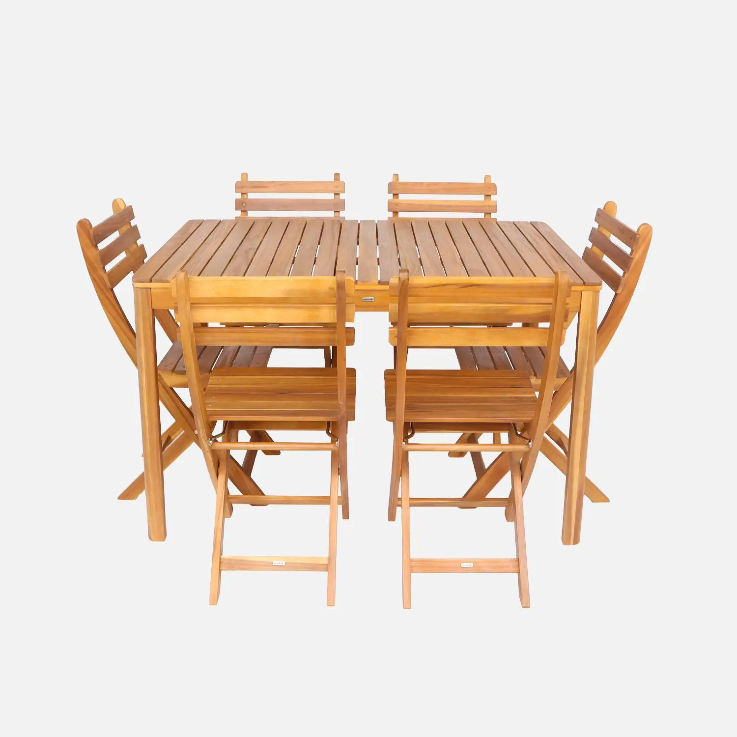 Table de jardin bois d'acacia + 6 assises