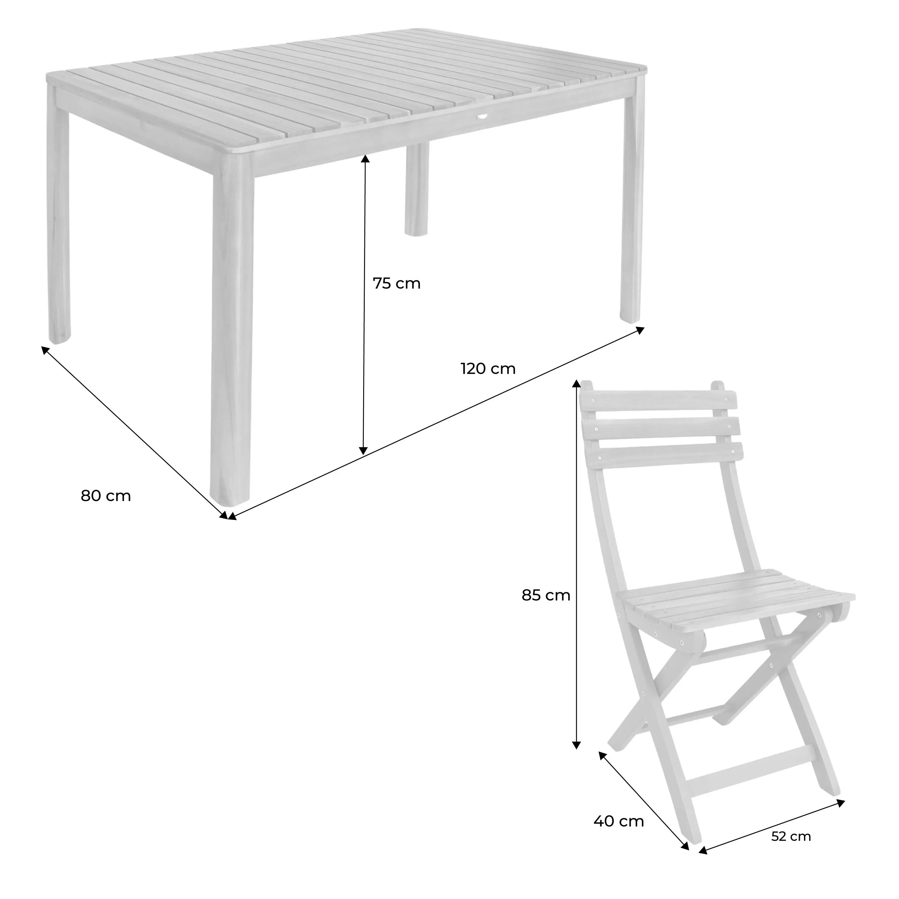 Table de jardin bois d'acacia + 6 assises