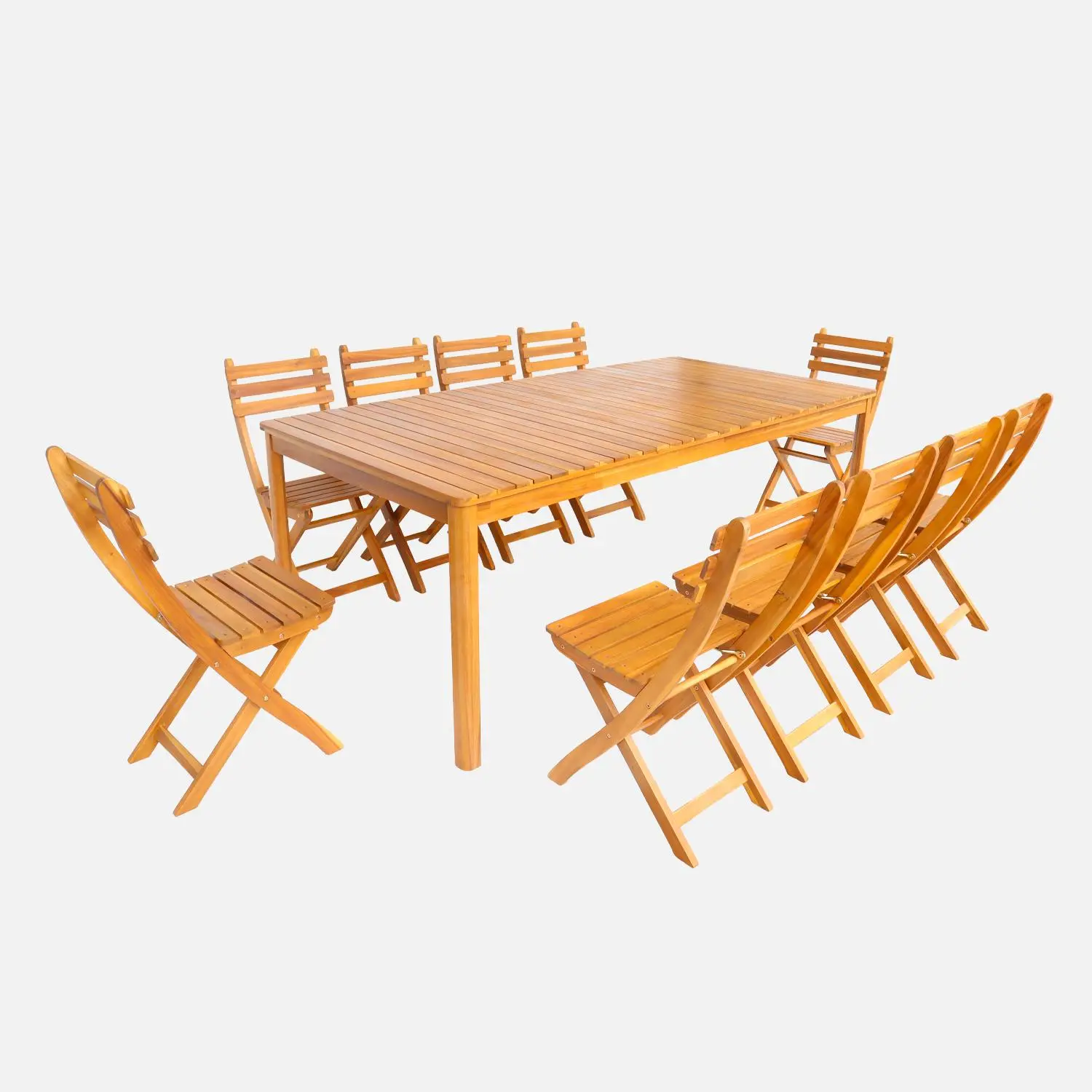 Table de jardin bois d'acacia + 10 assises