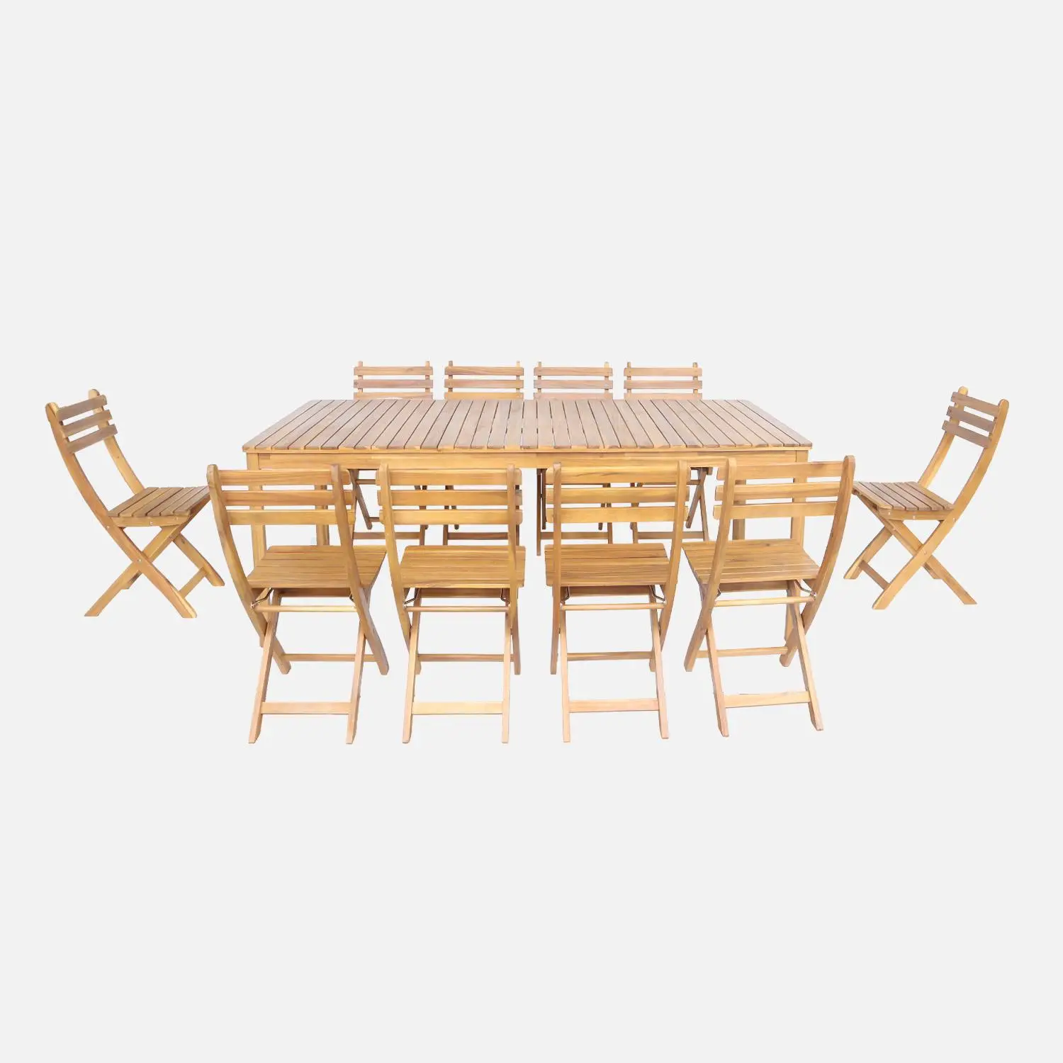 Table de jardin bois d'acacia + 10 assises