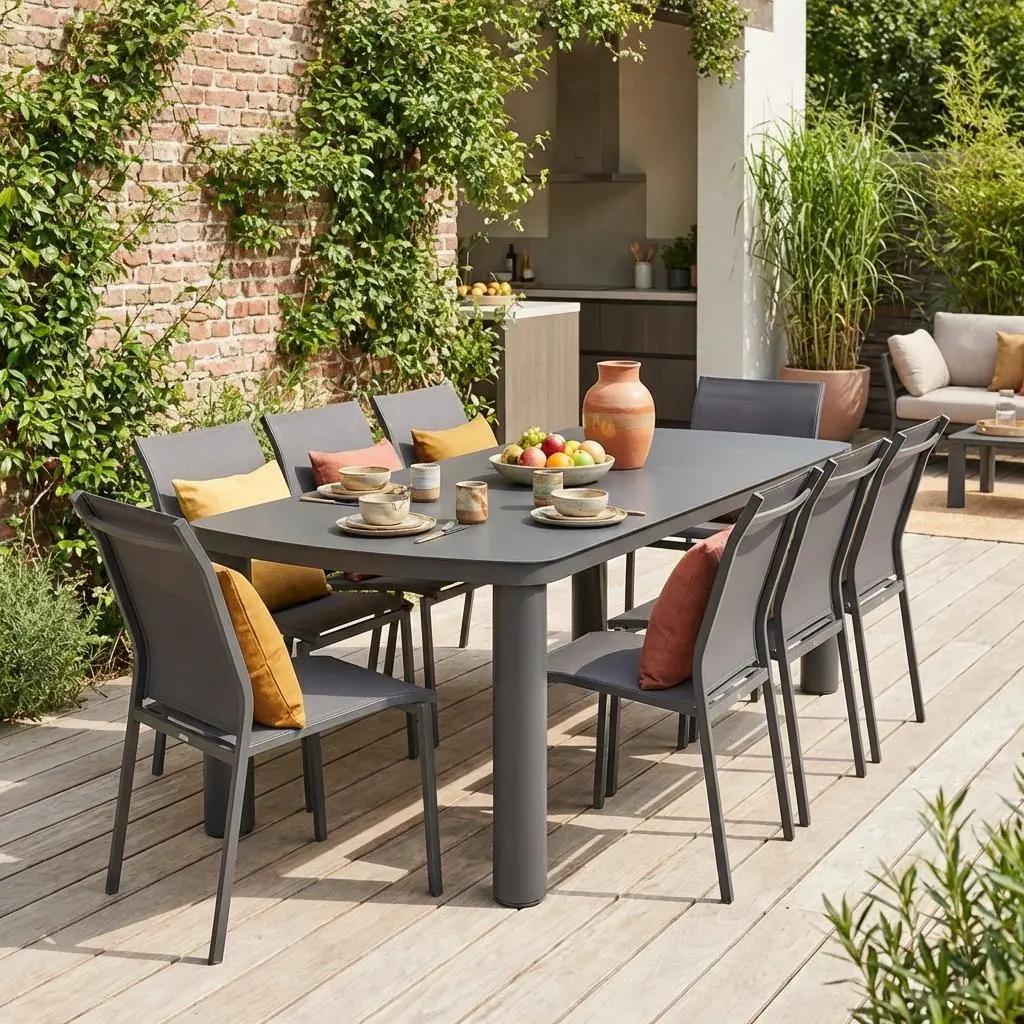 Table de jardin aluminium + 8 assises