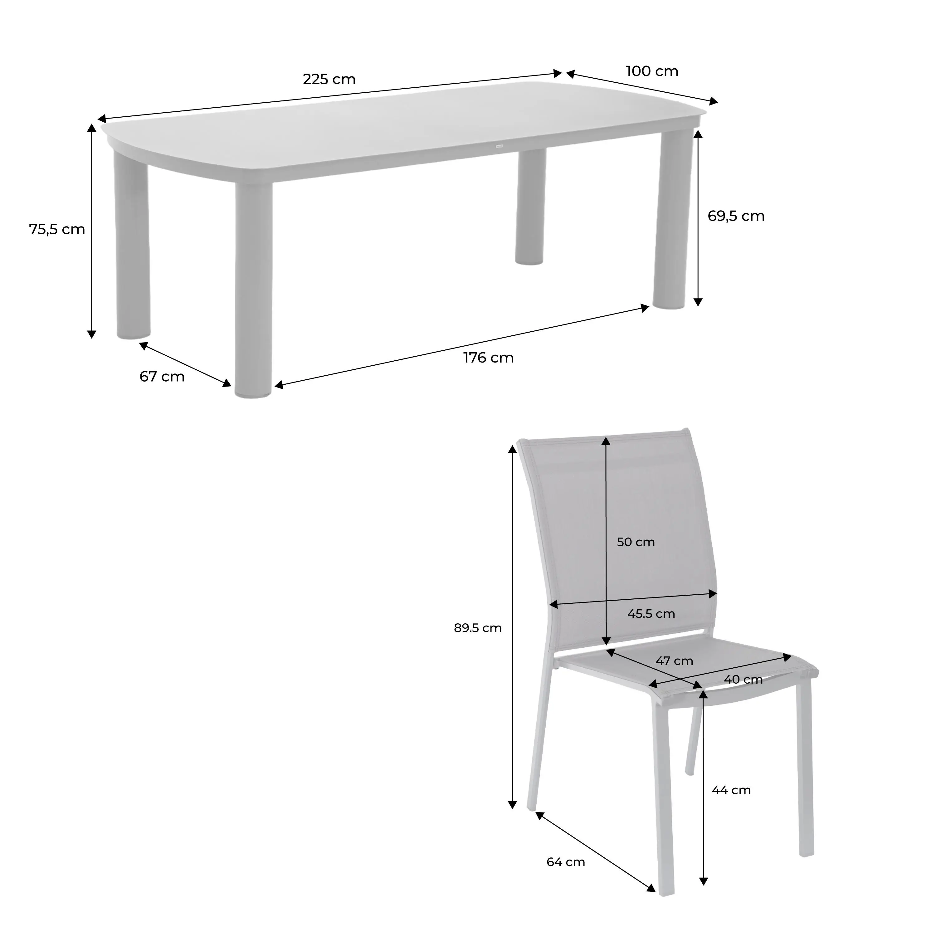 Table de jardin aluminium + 8 assises